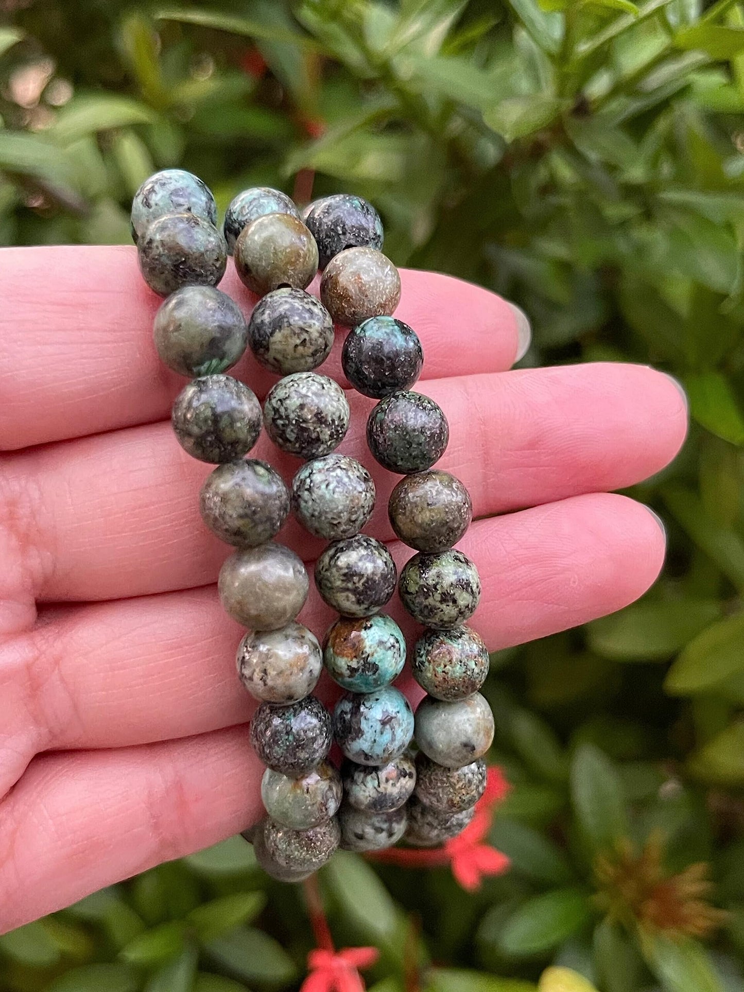 GAF TREASURES African Turquoise Crystal Bead Bracelet 8mm, Genuine African Turquoise Stretch Gemstone Bracelet, Healing Crystal Bracelet, Gift for Men & Women (1)