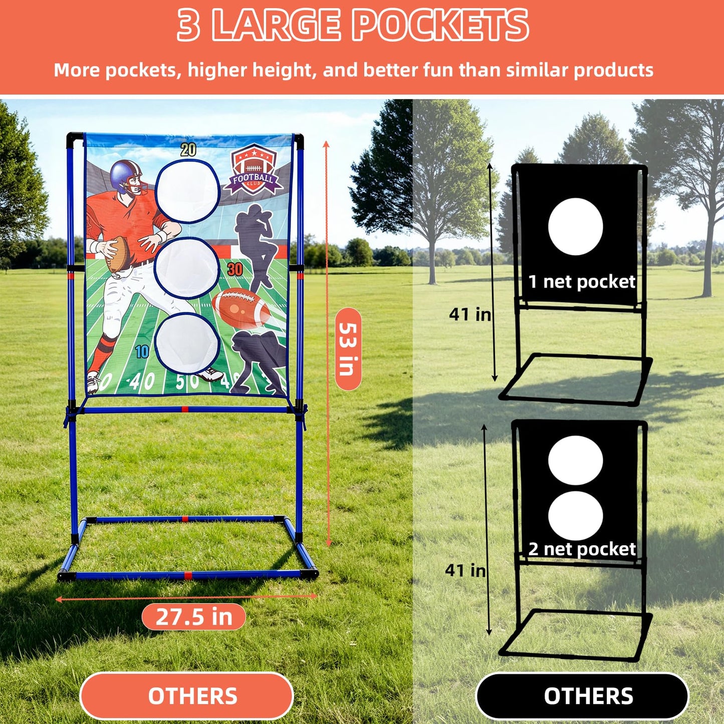 Jahenway Football Toss Game Set with 4 Inflatable Balls – Football Throwing Target Toy for Kids Ages 8-12, Indoor & Outdoor Sports Activity for Boys and Girls Ages 3+