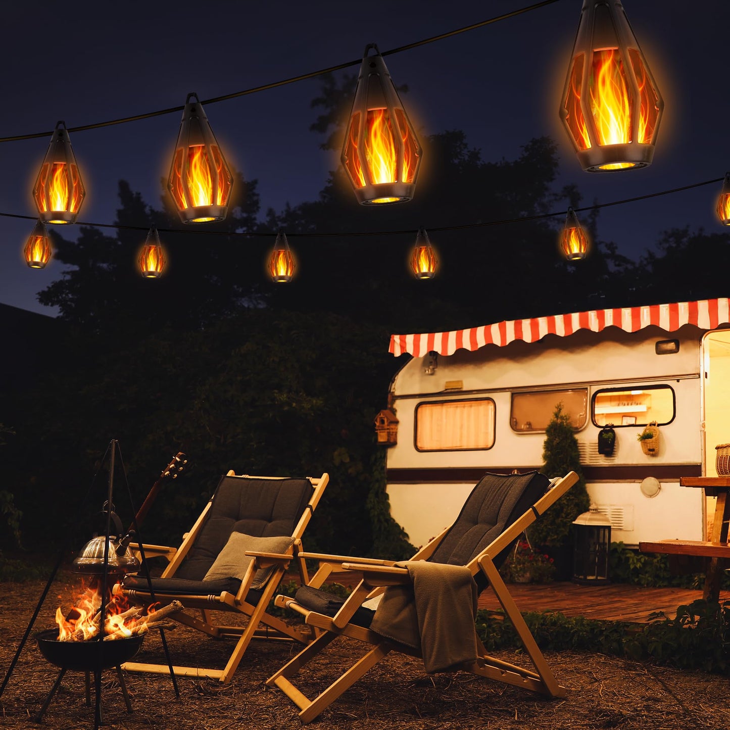iBaycon Solar Flame Lights, 42Ft 15 LED Bulbs Flickering Flame String Light, Outdoor Waterproof Solar Flame Lights for Garden Yard Lawn Patio Decorations (Warm White)