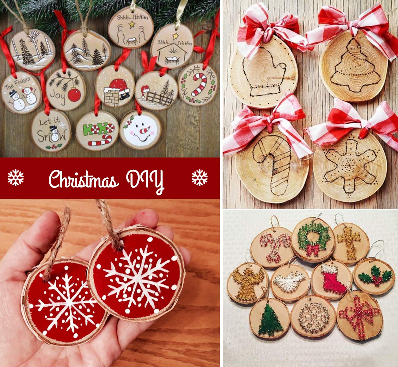 Timburst 60 Pcs Wood Slices, 1.7"-2.1" Pre-Drilled Holes Wood Discs for Crafts, 66 FET Twine String, Wooden Circles for Crafts Burning Painting DIY Crafts Christmas Wedding Party Wedding Decor Party