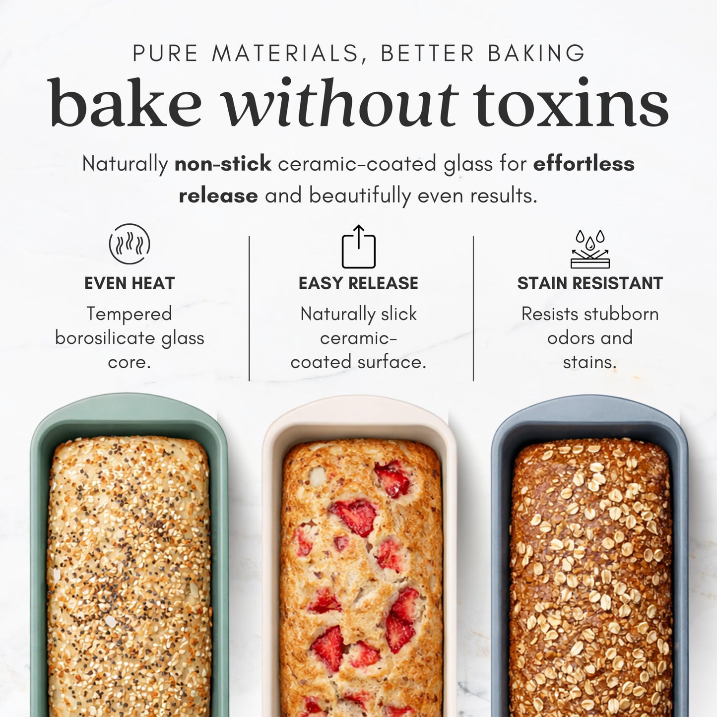 BRIVARA HOME Non-Stick Ceramic Coated Glass 1 lb Loaf Pan | Naturally Slick Ceramic Coating | No PTFE, PFOA, PFAS, and BPA | Perfect for Cakes, Breads, & More [Onyx]