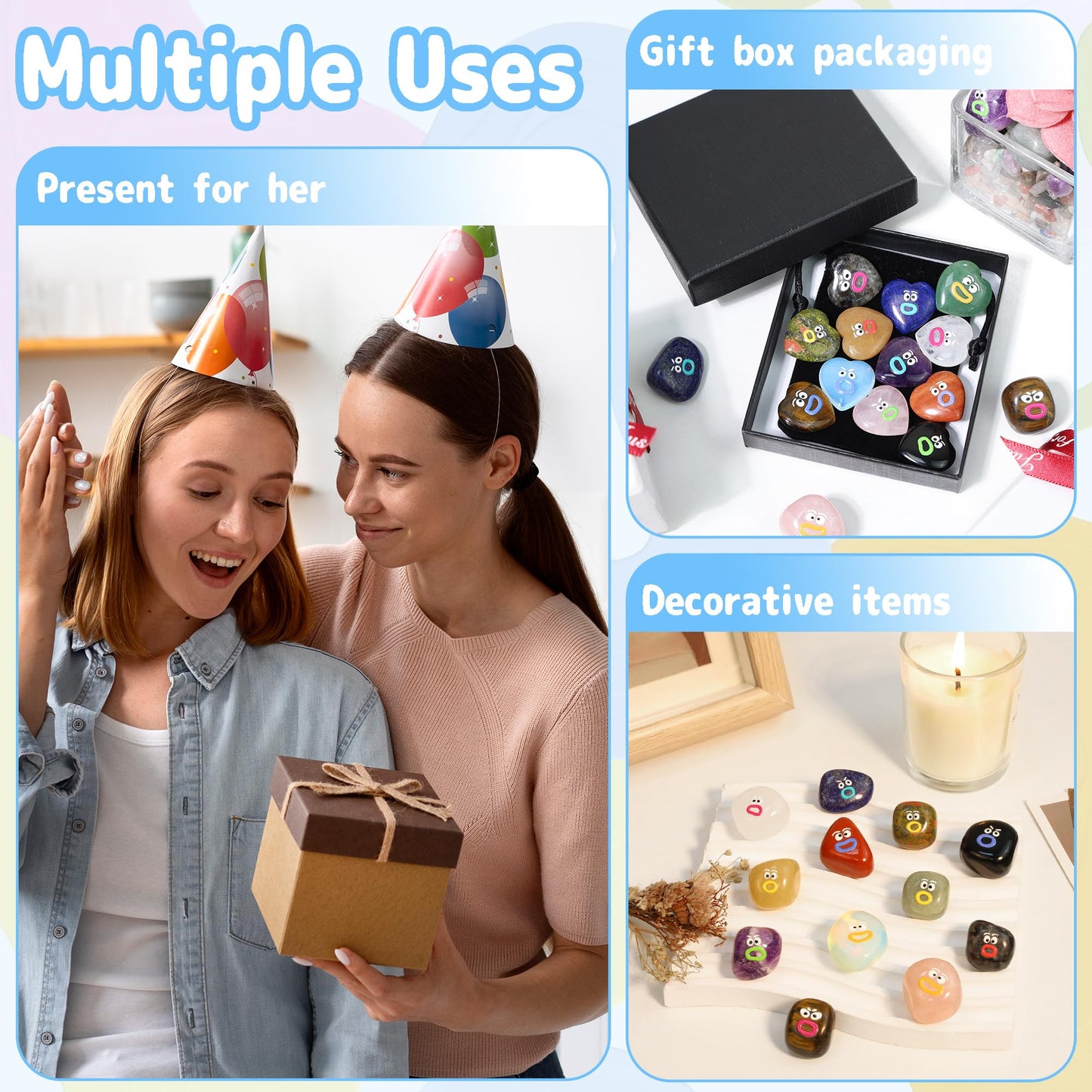 XIANNVXI Funny Emotion Polished Stone Gift 12pcs Cute Emoji Carving Egg Figurine Crystals Present Rock Natural Healing Crystals Stones Novel Mothers Day Graduation Birthday Gifts for Women Men
