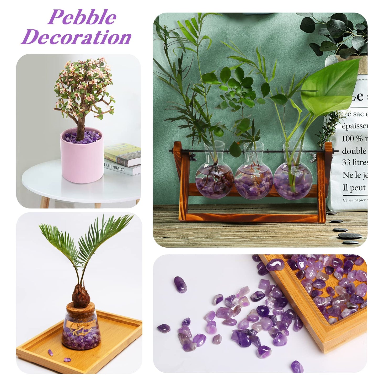 QICQDRAM Polished Gem Stones Rocks Crystals 0.9 Lb/405g Natural Tumbled Stones Amethyst Crystal Chips Bulk for Healing Crystals & Fish Tank Rocks Gravel, Vase Filler, Plants Decor
