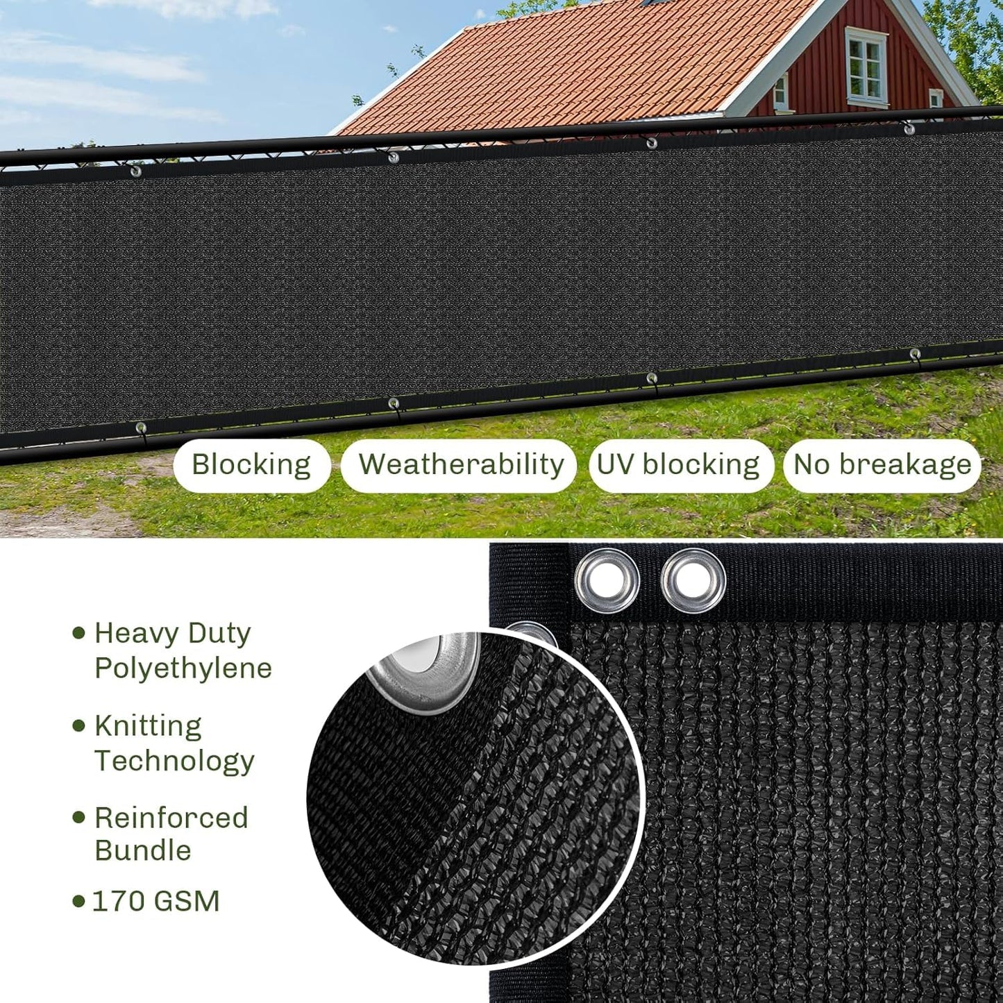 Privacy Screen Fence, TOTU 4ft x 50ft Heavy Duty 170 Shade Net Cover, for Wall Garden Yard Outdoor Home Decoration, Black