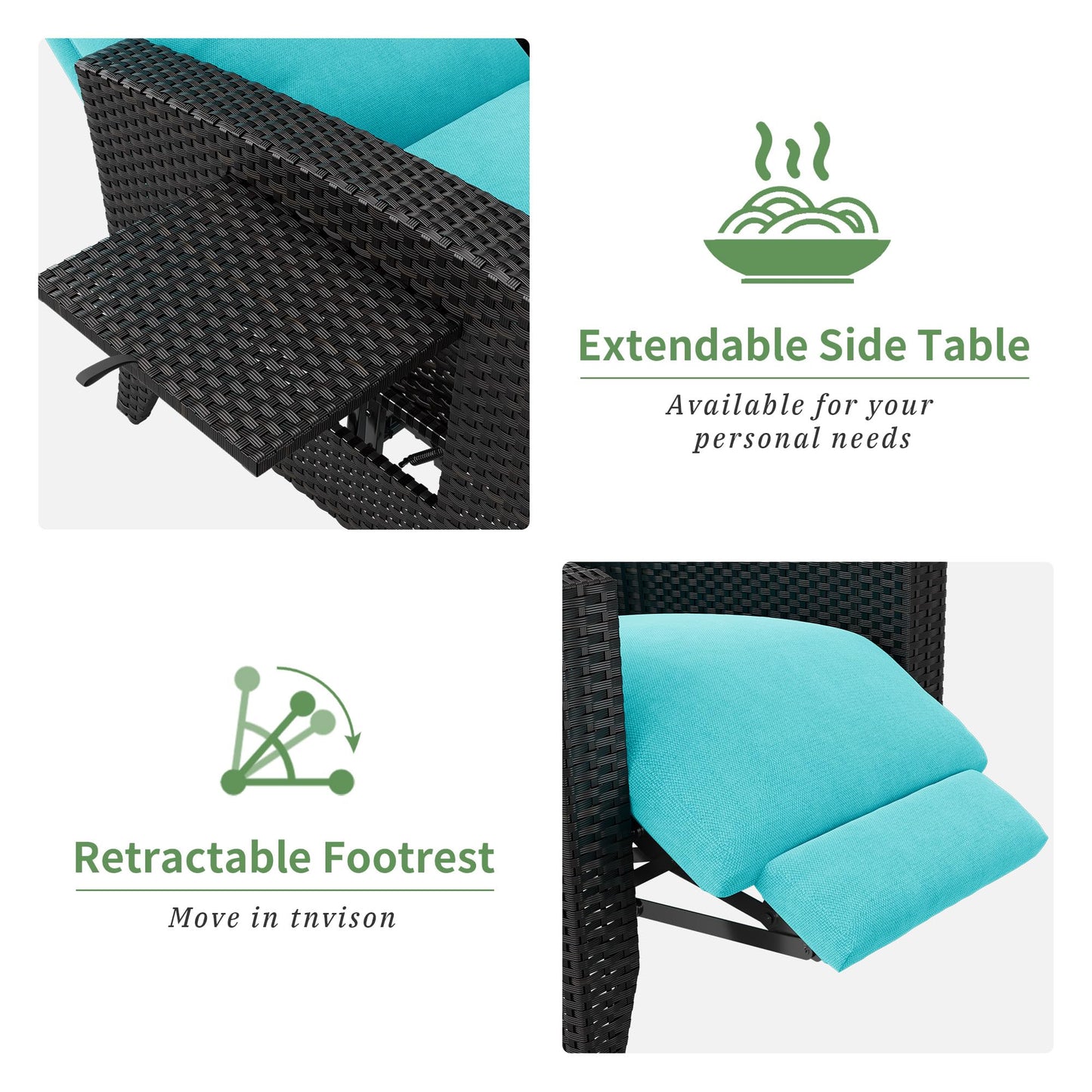 IDEALHOUSE Wicker Outdoor Recliner Reclining Patio Chair with Adjustable Back & Footrest 150° Lay-Flat Reclining with Air Pump Rattan Flip-Up Side Table Outdoor Lounge Chair for Pool Deck Balcony