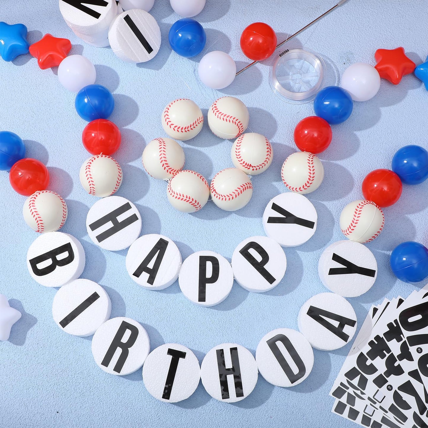 Simgoing 98 Pcs Baseball Birthday Banner Decor DIY Jumbo Friendship Bracelet Birthday Banner Kit Customizable Party Giant Garland Decoration for Baseball Sports Theme Party Decorations