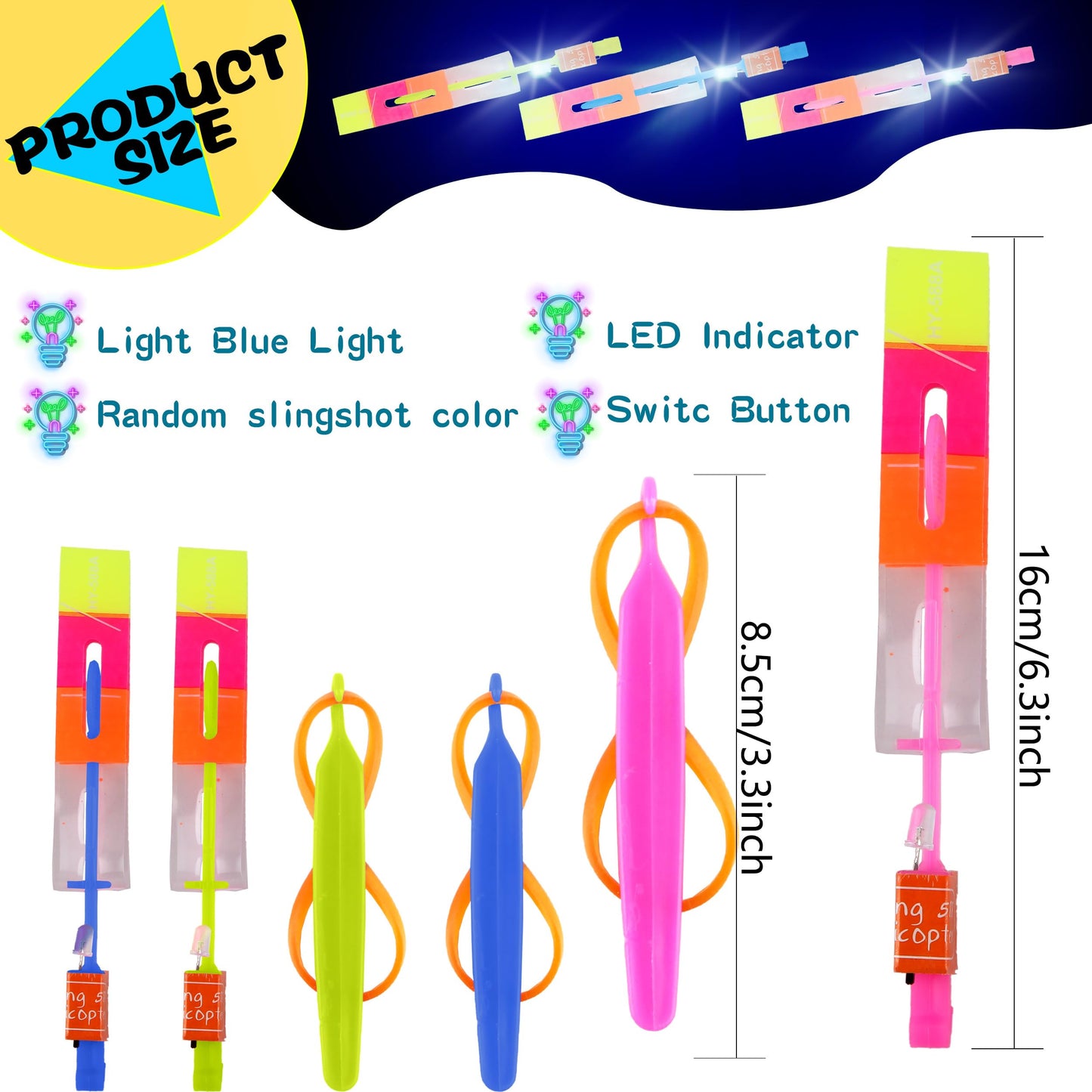 Cagemoga 104 Pcs Led Flying Toy Includes 52Pcs Light up Arrow Helicopter and 52Pcs Flying Slingshot for Kids Summer Outdoor Games Birthdays Children's Day Christmas Party Favors