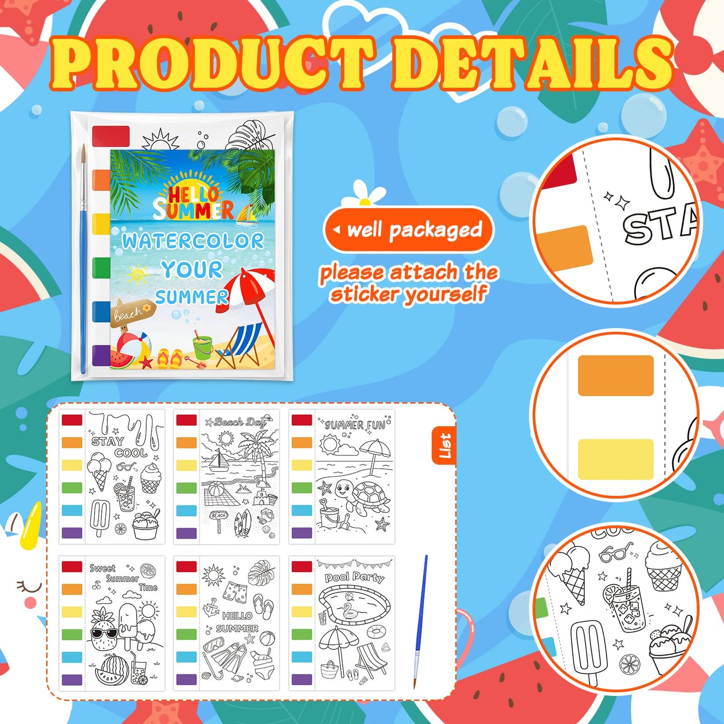 Zoyeven 144 Pcs Summer Watercolor Coloring Books Summer Party Favors End of Year Gifts Art and Crafts Well-Packaged Classroom Reward Prizes School Activity