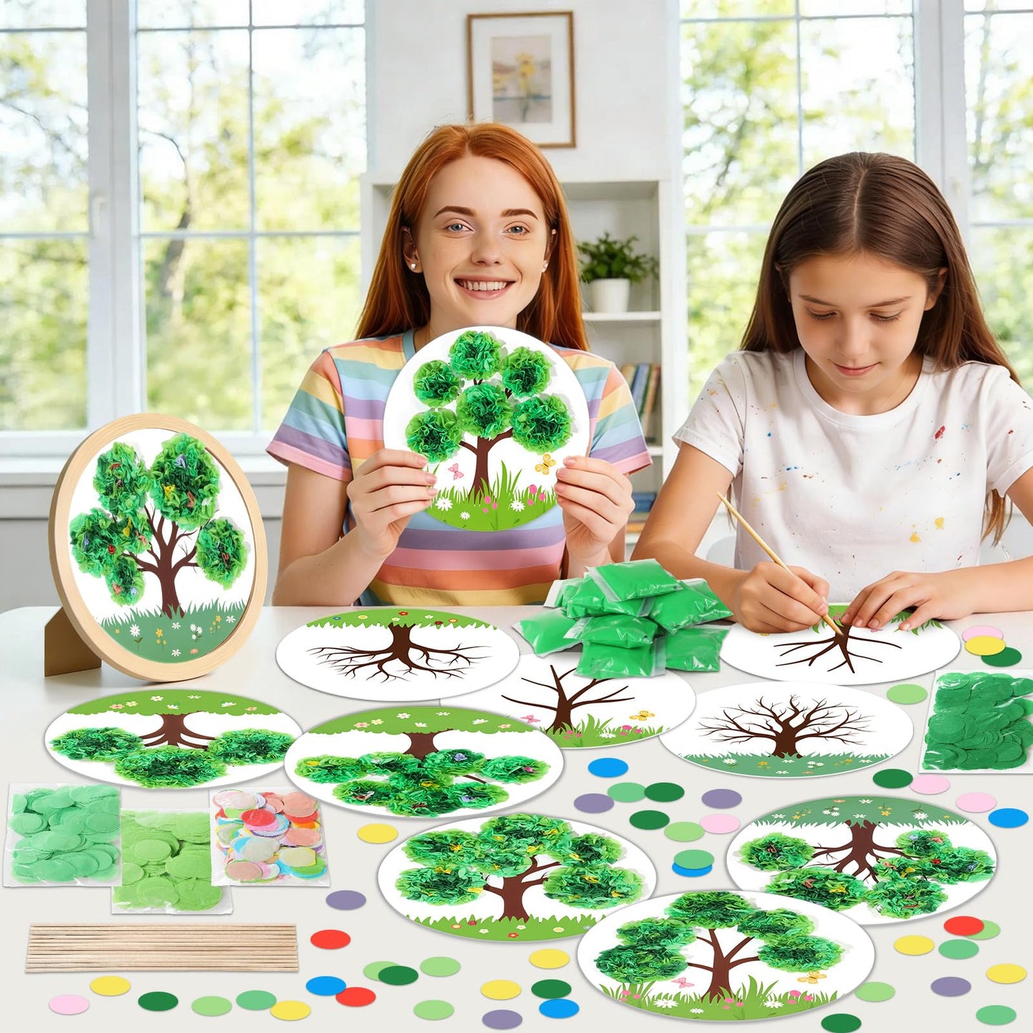 ZOIIWA Spring Poke-in Craft Kit Make Your Own Springtime Tree Ornament Spring Tree Crafts Kit Summer Poking Art Decor for Home Creative Activity Art Project Birthday Party Decor Supplies 12 Sets