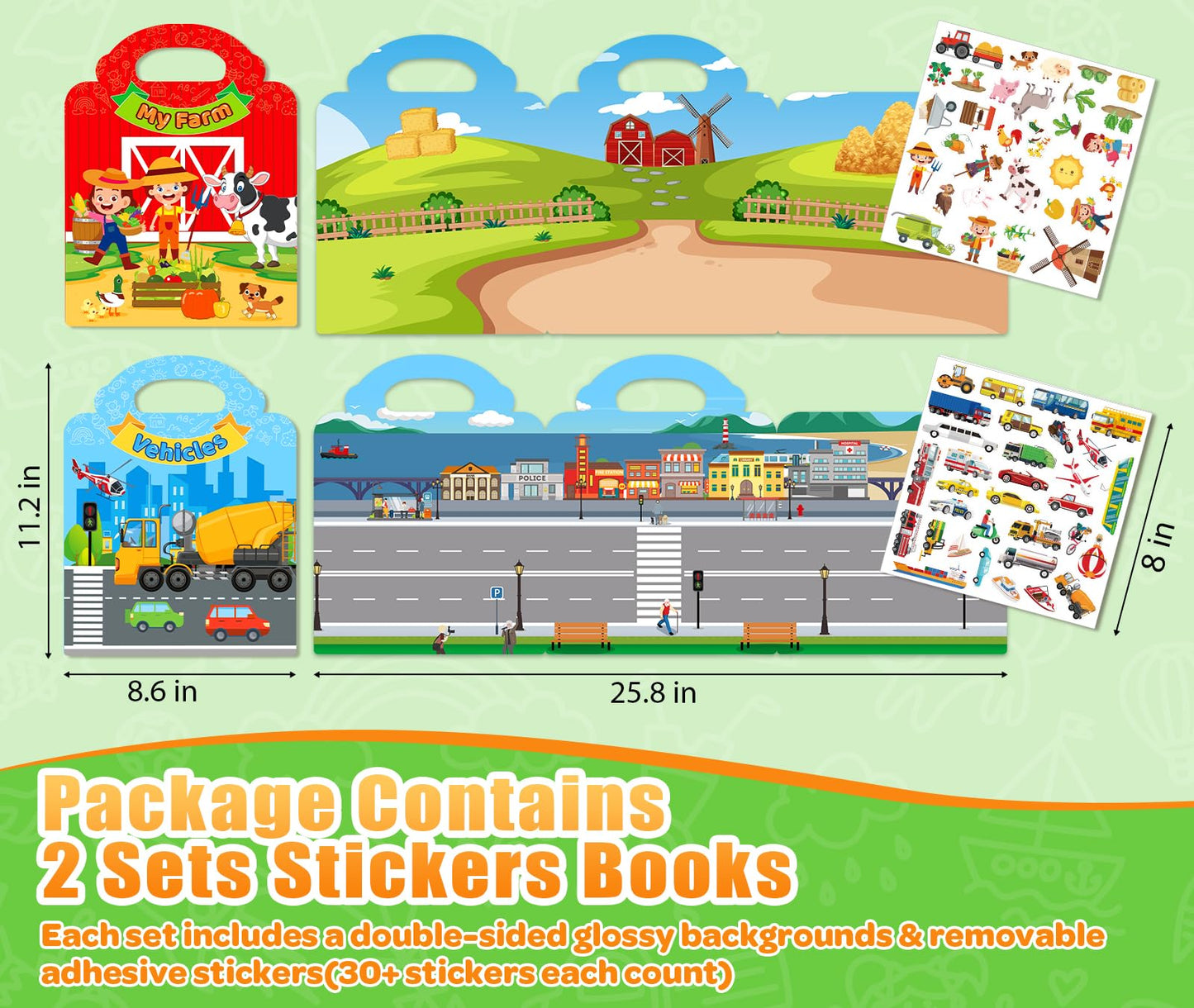 2 Sets Reusable Sticker Books for Toddler 1-3, Activity Books for Toddlers 2-4, Arts Crafts Jelly Stickers Travel Toys for Kids 3-5, Holiday and Birthday Gifts Easter Basket Stuffers for Boys Girls