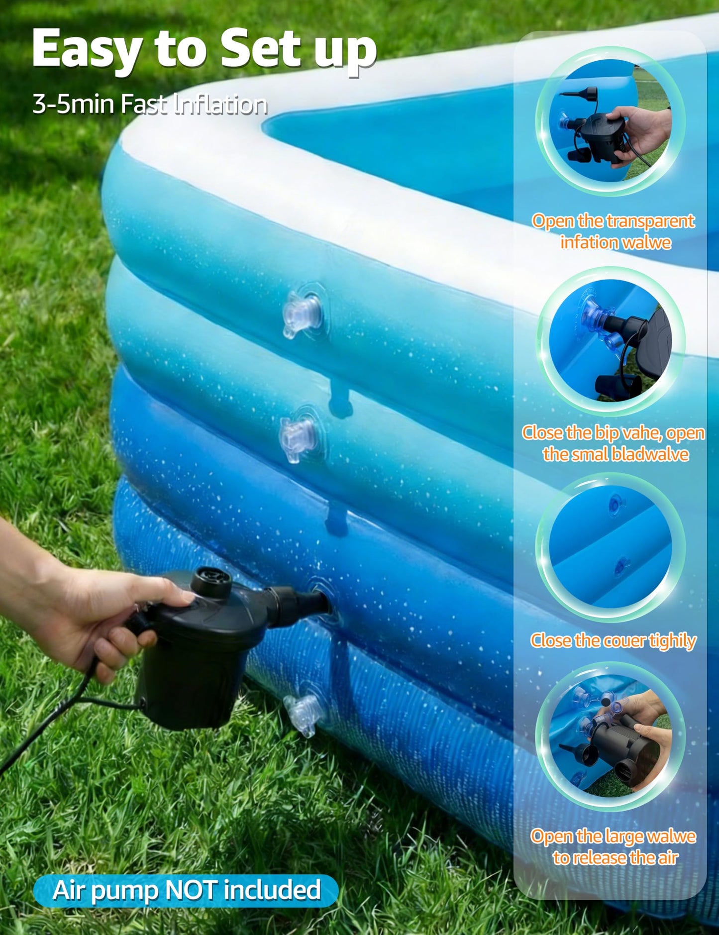 120" Large Inflatable Pool for Kids & Family, 4-Layer Thickened Blow Up Pool (Stronger Than 3-Layer), 0.32mm Heavy Duty PVC, Durable Swimming Pool for Adults, Kids & Pets Backyard Summer Blue