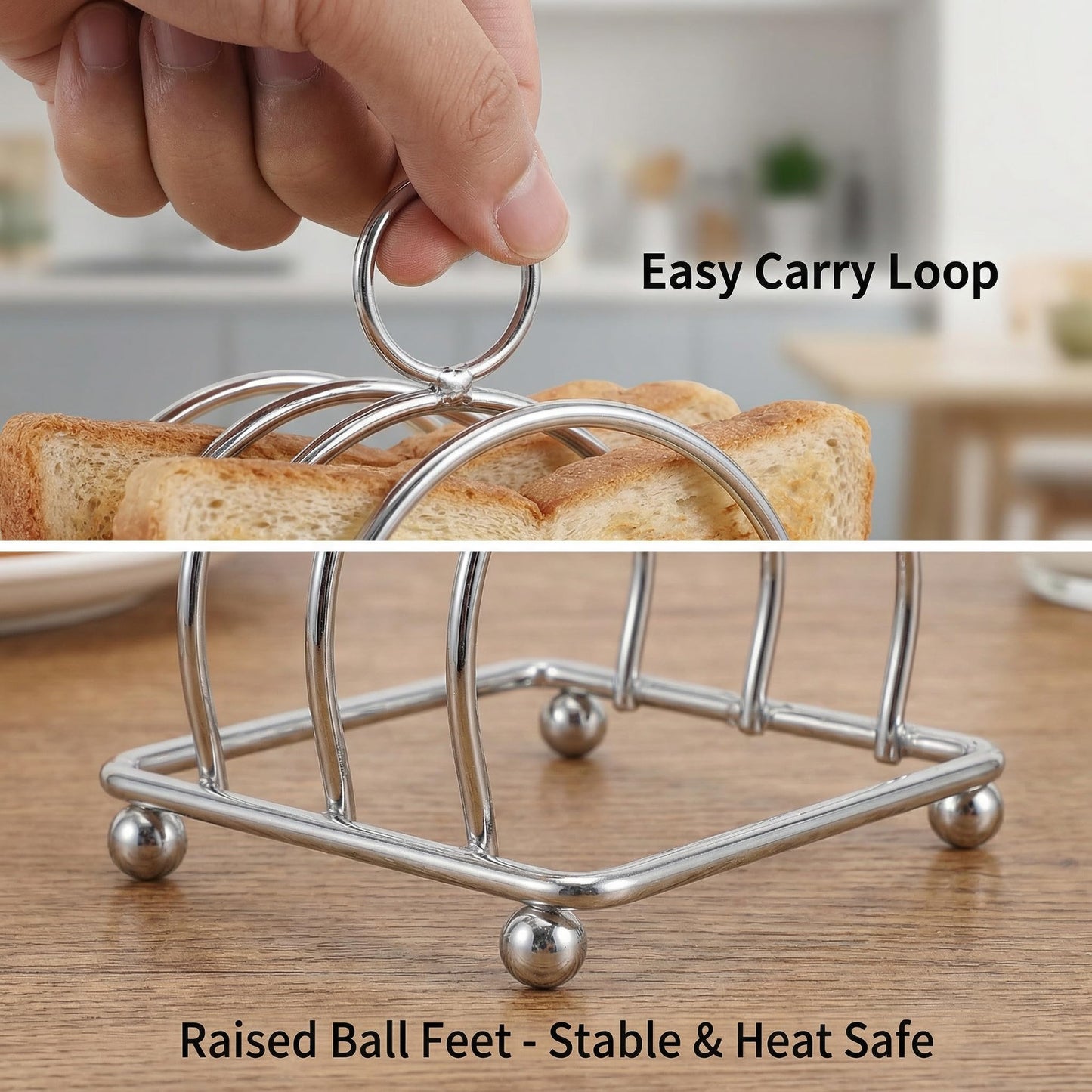 Toast Rack, Toast Holder Rack for 2 Slices Bread, Stainless Steel Cooling Stand for Breakfast, Metal Napkin Letter Organizer with Carry Handle, Crunchy Bread Server for Kitchen Dining Table