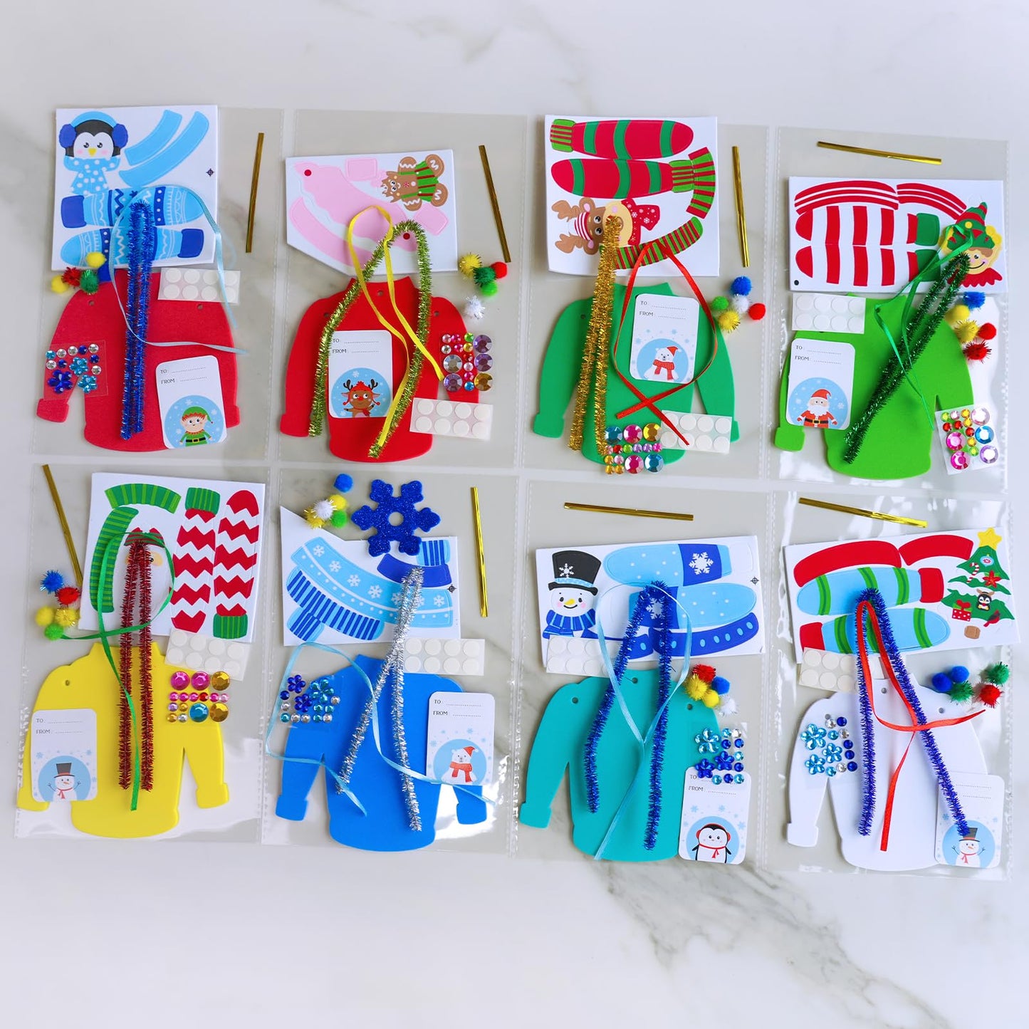 Winlyn 24 Sets Christmas Craft Kits Winter Crafts DIY Ugly Sweater Ornaments Decorations Festive Foam Stickers Christmas Arts and Crafts for Kids Holiday Home Classroom Art Activities Party Favors