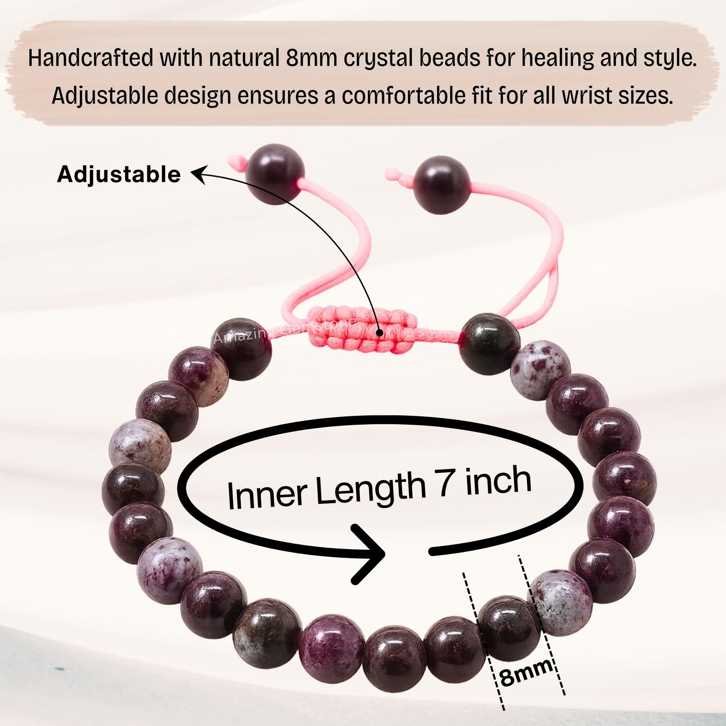 Amazing Gemstone Eudialyte Bracelet, Gifts For Men & Women - Protection Healing Crystal Bracelet - 8mm Gemstone Beaded Adjustable Bracelet, Pulseras Para Hombres Mujer Stocking Stuffers