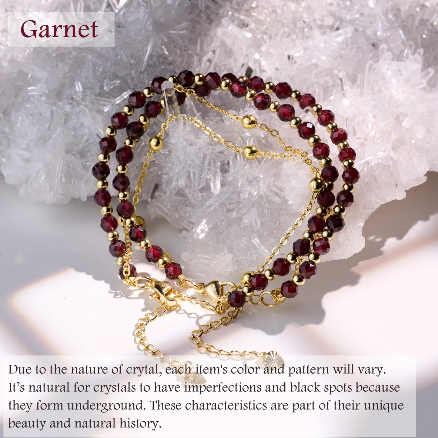 Farfume Garnet Crystal Bracelet Beaded Bracelets for Women 4mm Natural Stone Beads Gemstone Handmade Jewelry Valentine's Day Gifts