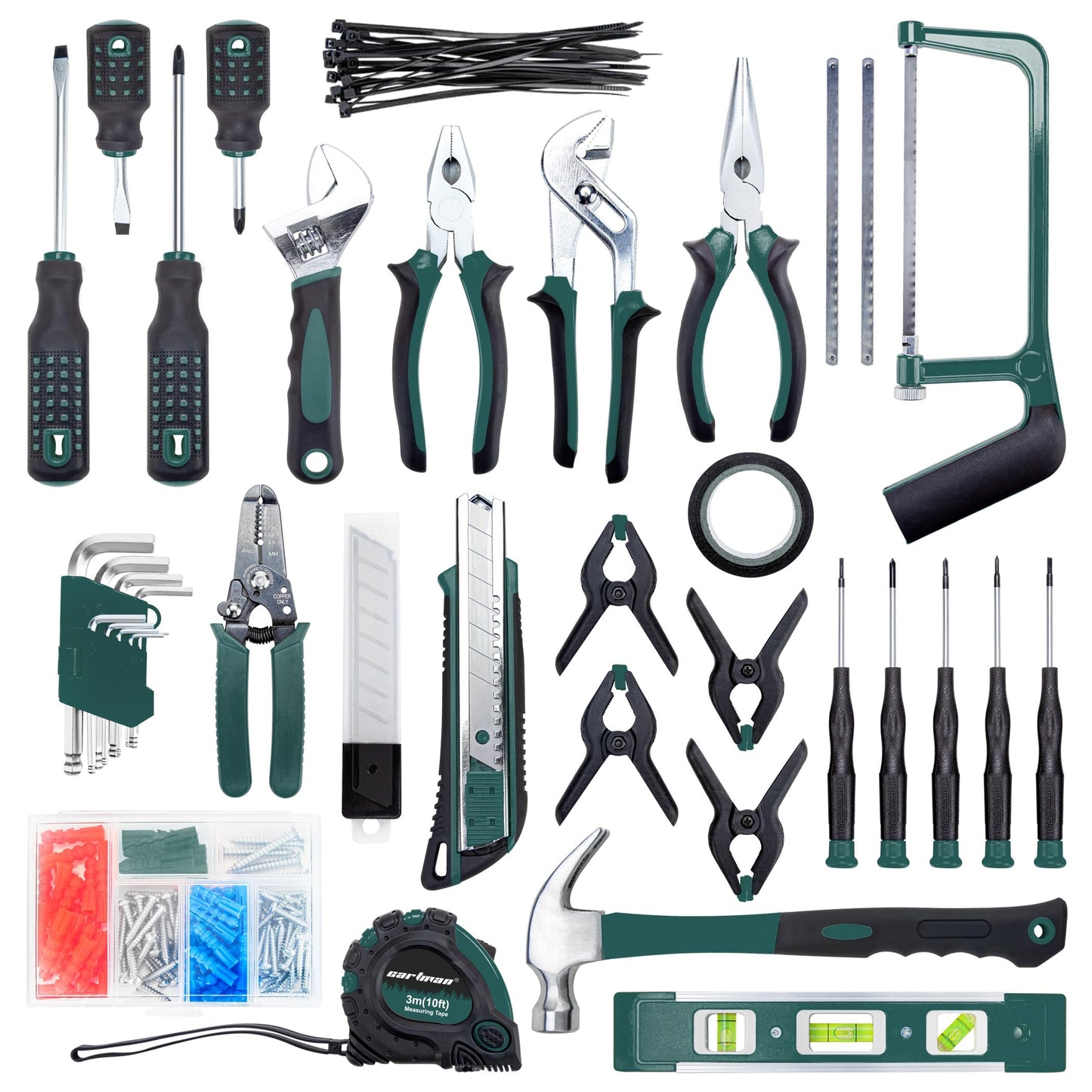 CARTMAN 238-Piece Tool Set with Socket Wrench & Auto Repair Tools Mixed General Household Hand Tool Kit, Green Plastic Toolbox Storage Case Comprehensive DIY, Home & Car Maintenance
