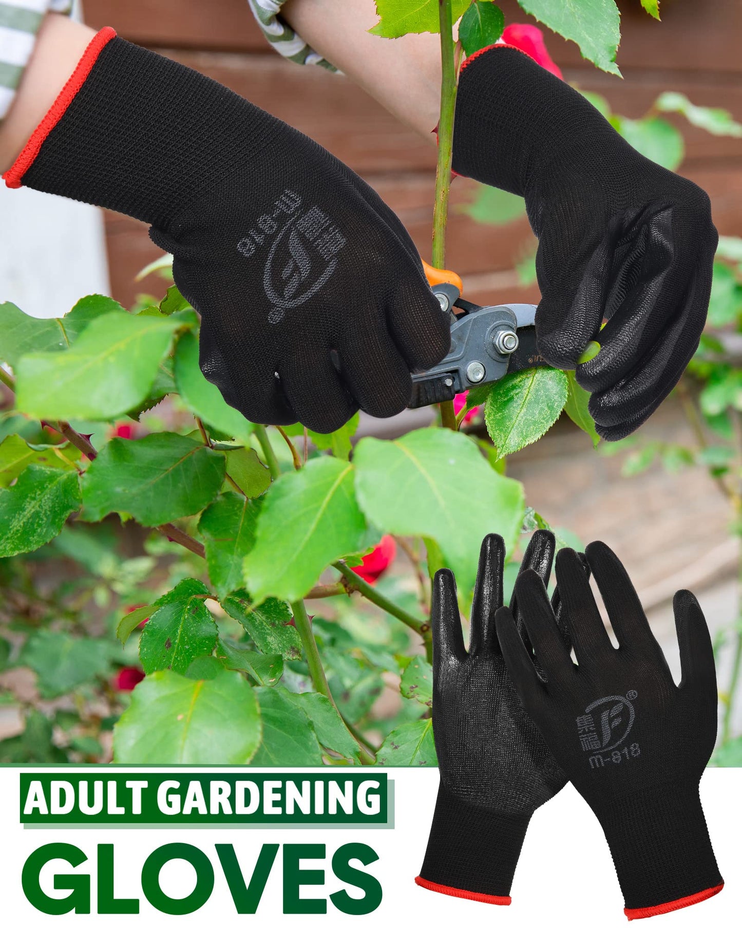 Nuogo 24 Pairs Gardening Gloves for Men Women Rubber Coated Landscaping Work Gloves Safety Work Construction(Black, Red)