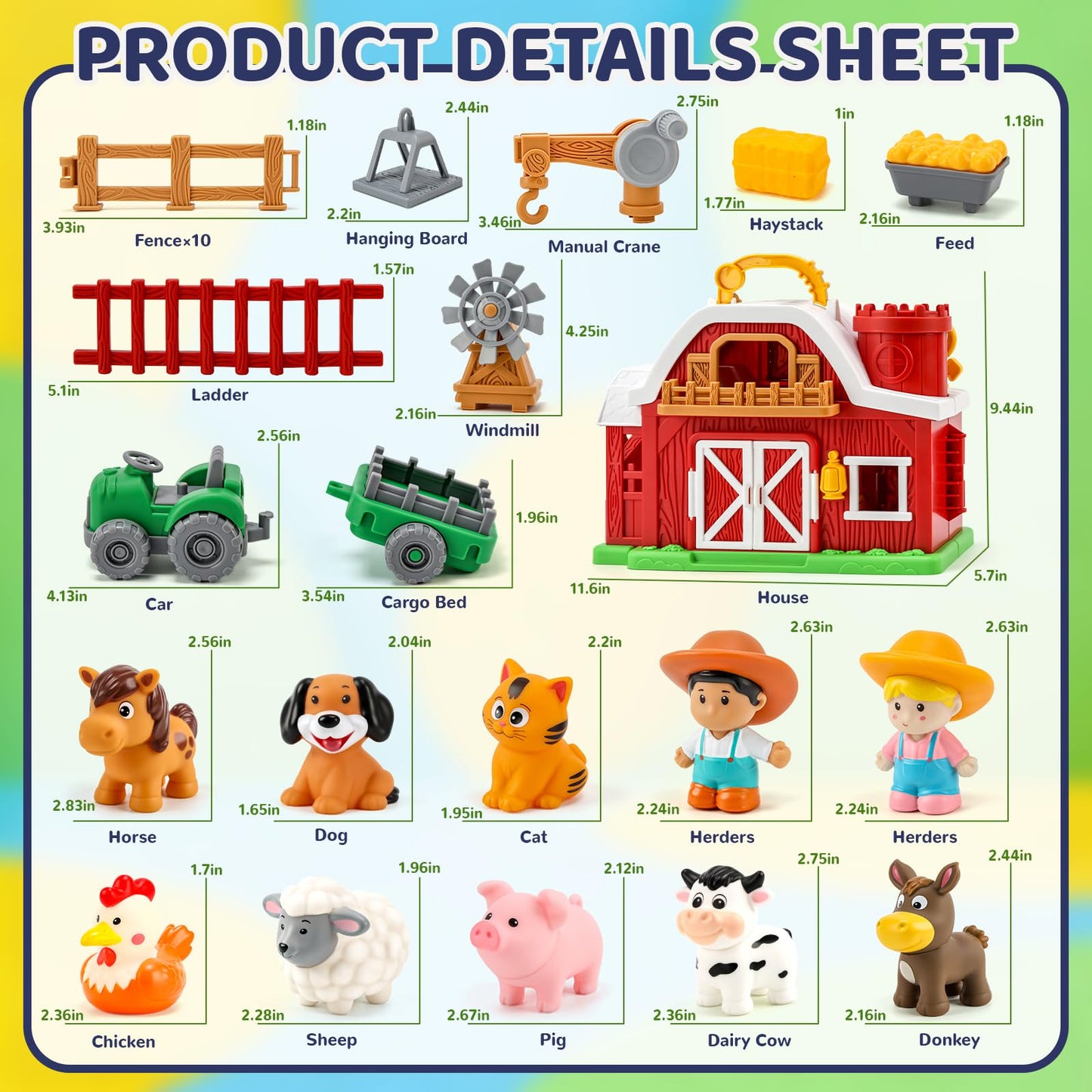 Toddler Farm Toys for 2 3 Year Old-All-in-One Barn Toy Set with Farm Animal Figures for Toddlers,Tractor&Fence,Educational Montessori-style Play Sets with Light&Sounds,Pretend Play Gift for Boys Girls