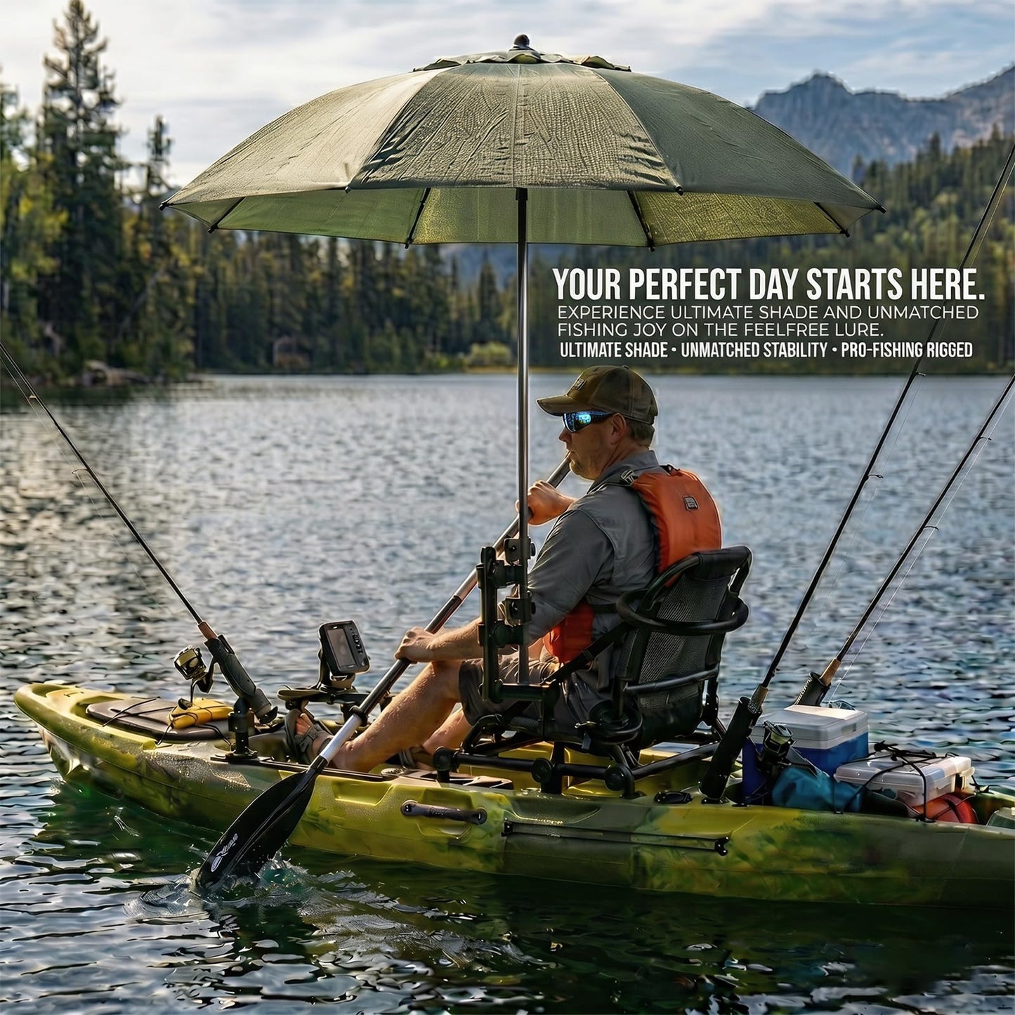 Universal Umbrella Clamp Holder, for Wheelchair, Beach Chair, Kayak, Camping, Deck Railing - Heavy Duty 360° Gear Lock Adjustable Non-Slip Mount for Fishing, Baseball, Gardening