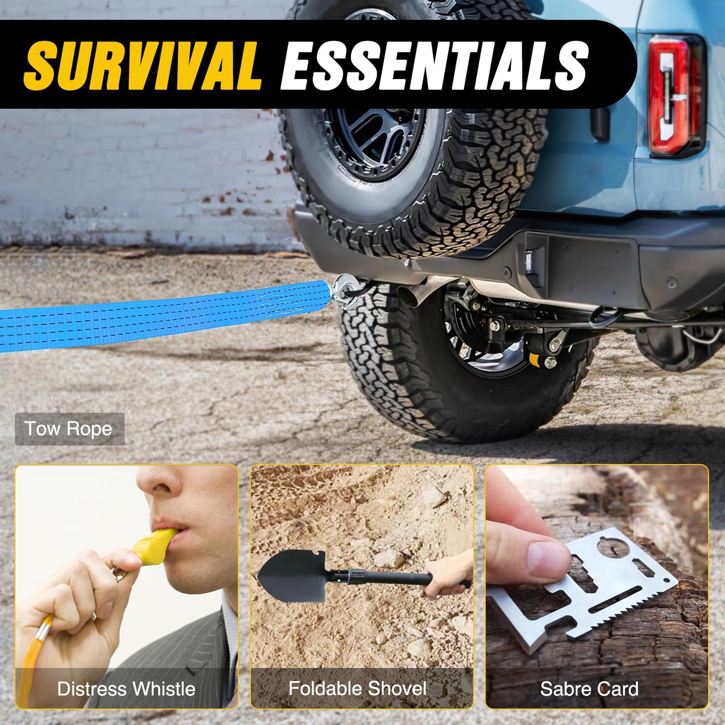 Nilight Car Emergency Kit with Jumper Cable, Foldable Shovel and Tow Rope, Safety Assistance for Travel Camping Outdoor Cars Truck SUV RV, Roadside Essentials with Tool Sets Tire Repair Fuse Kit