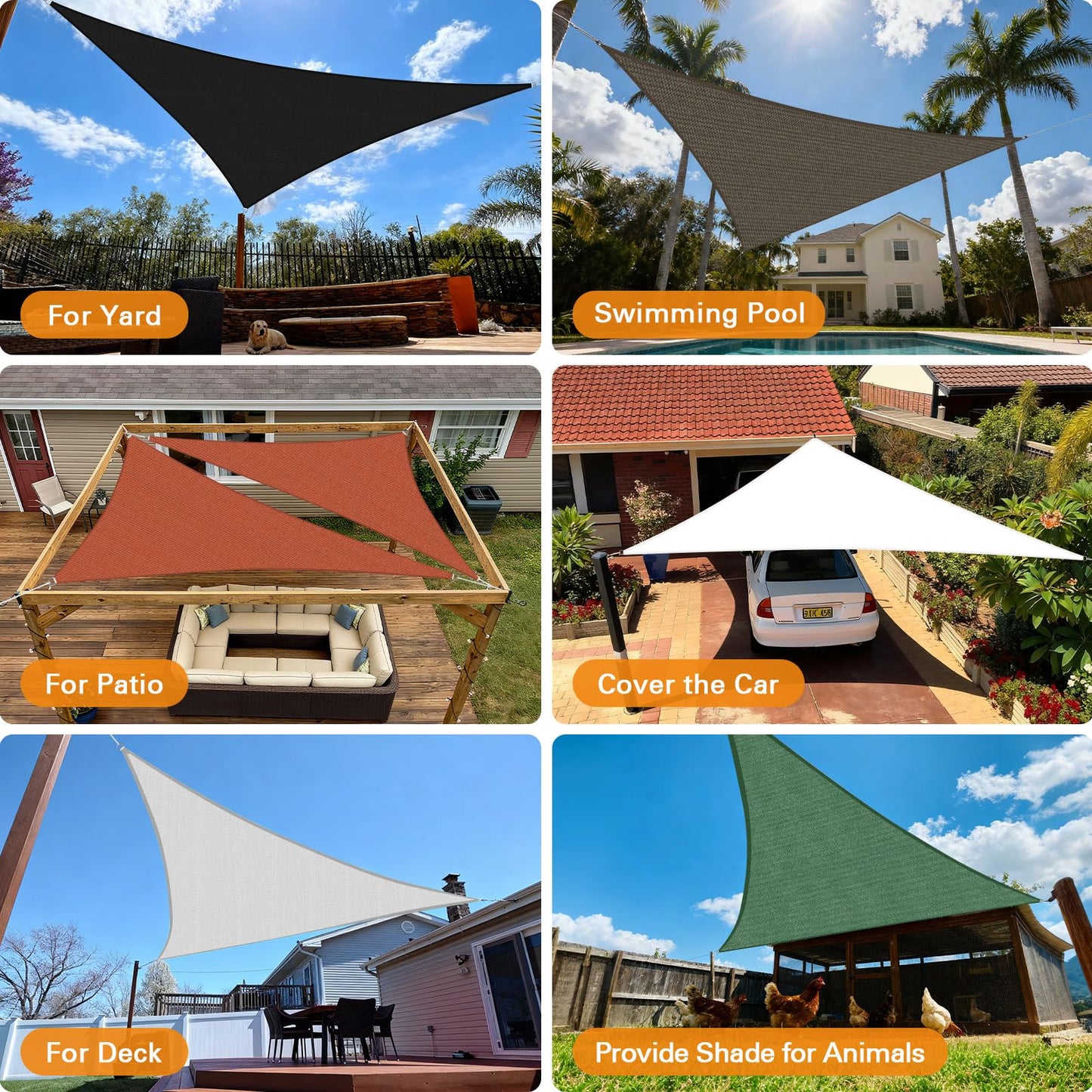 Artpuch Sun Shade Sail, 24'X24'X33.9' Sand Triangle, Curved Edged Sun Shade, Commercial Grade 185GSM HDPE UV Permeable Outdoor Shade Cloth for Deck, Backyard, Patio (Custom Sizes Made)