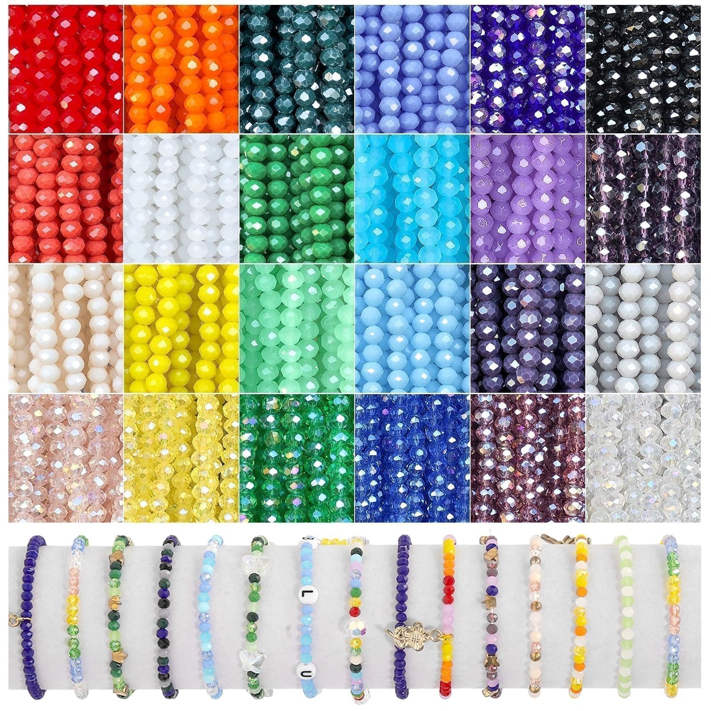 Xilitata 1800Pcs 4mm Glass Beads for Bracelets Jewelry Making, Faceted Bead Friendship Bracelet Kit, Rainbow Beads DIY Craft with Charms