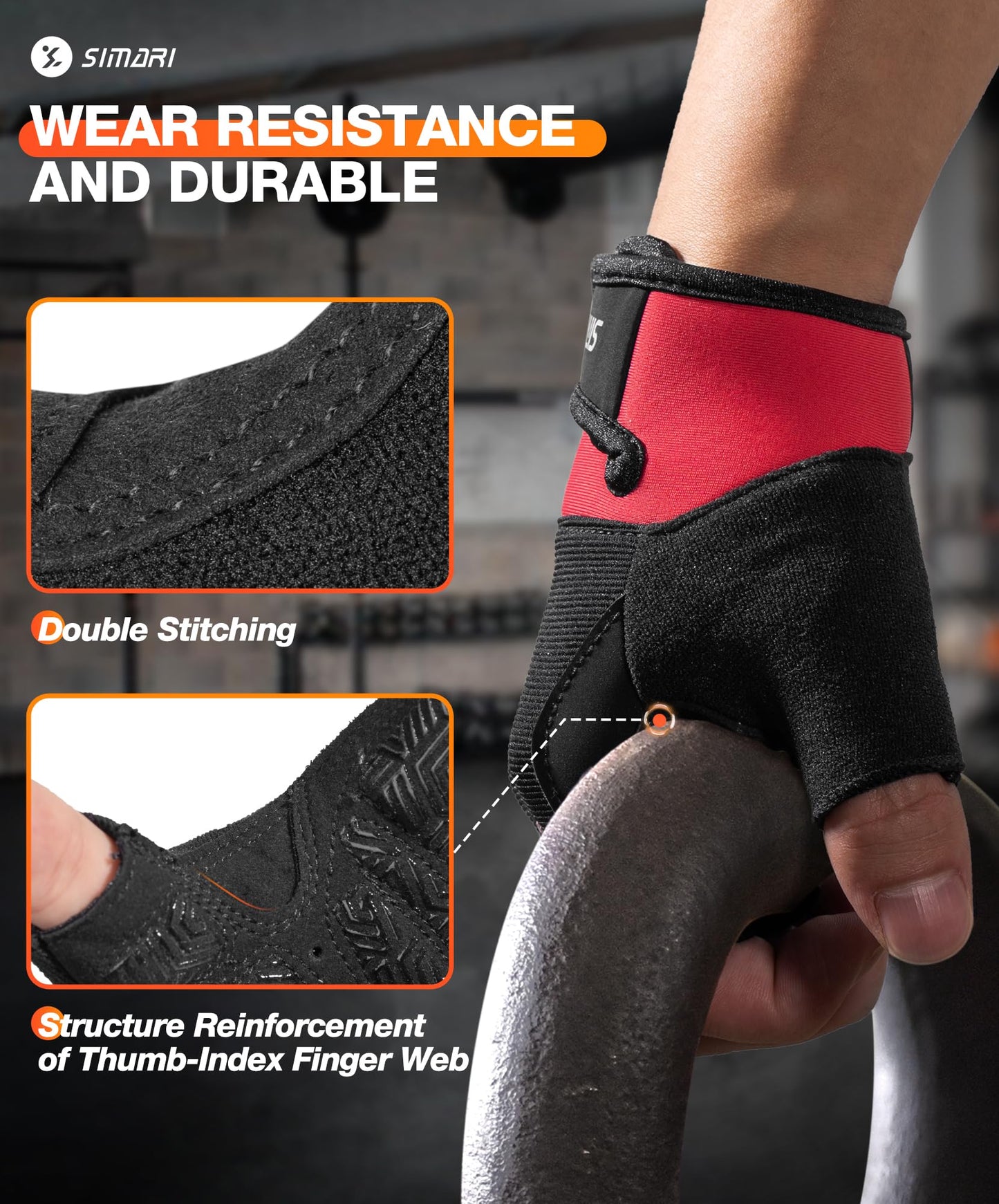 SIMARI Breathable Workout Gloves for Men & Women, Weight Lifting Gloves with Padded, Grip, Full Palm Protection, Gift for Gym Exercise, Cycling, Weightlifting Training, Fitness, Red, Size S