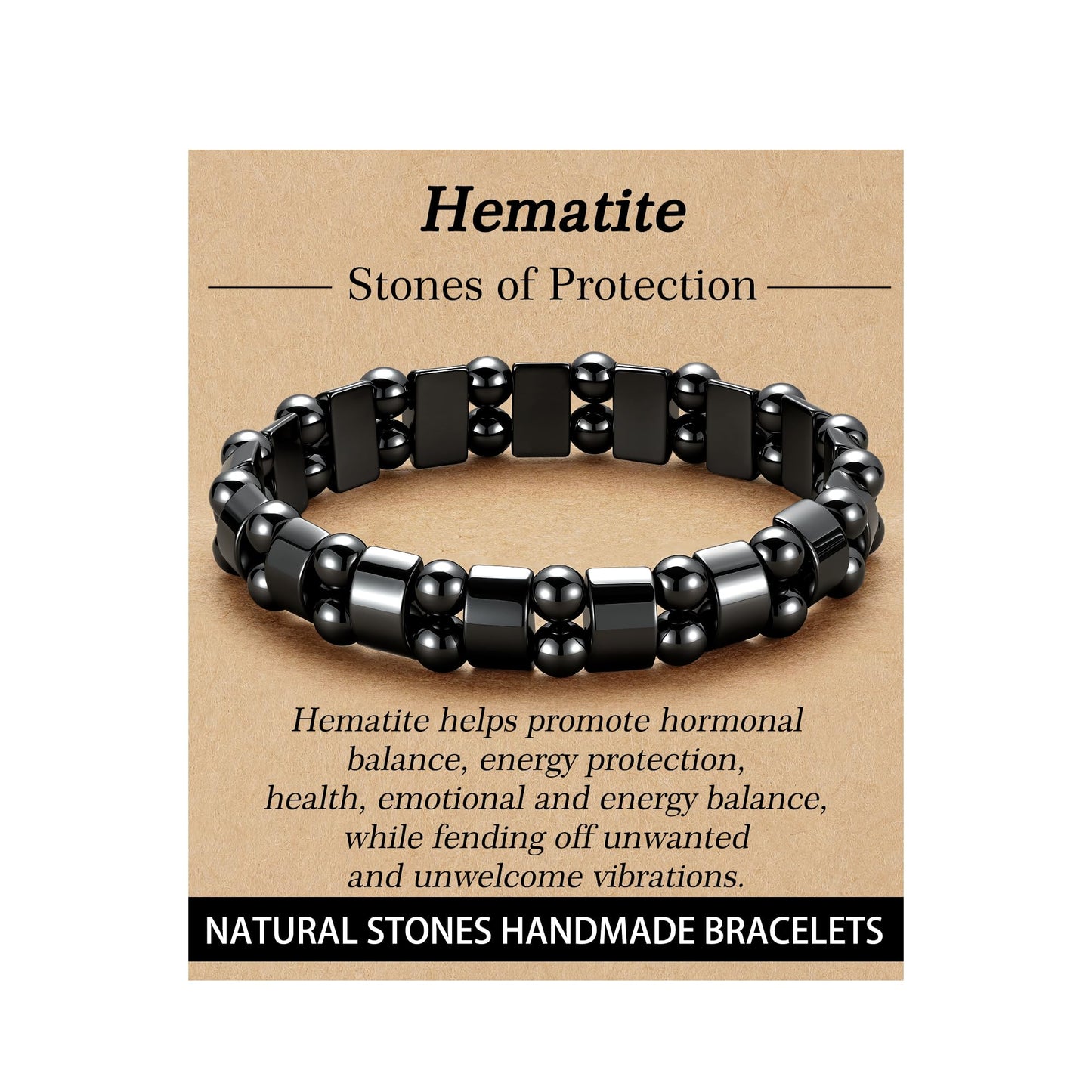 HEYOLL Hematite Bracelet Men Natural Stones Handmade Bracelets Hematite Stone Healing Bracelet, Mens Bracelet Gifts for Husband Brithday Valentines Day Gifts for Men