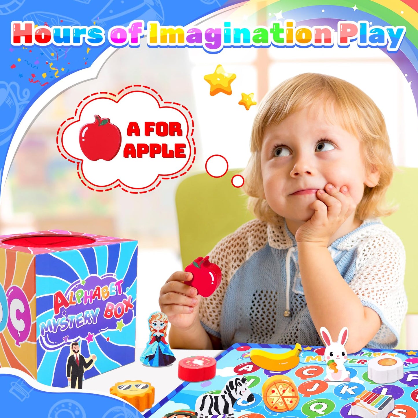 Mystery Alphabet Box - 26 PCS Letters Sorting & Matching Game, Activities Letter Sounds Fine Motor Learning Toys for Preschool Kindergarten Classroom, Easter Basket Stuffers Gifts for Kids Toddlers