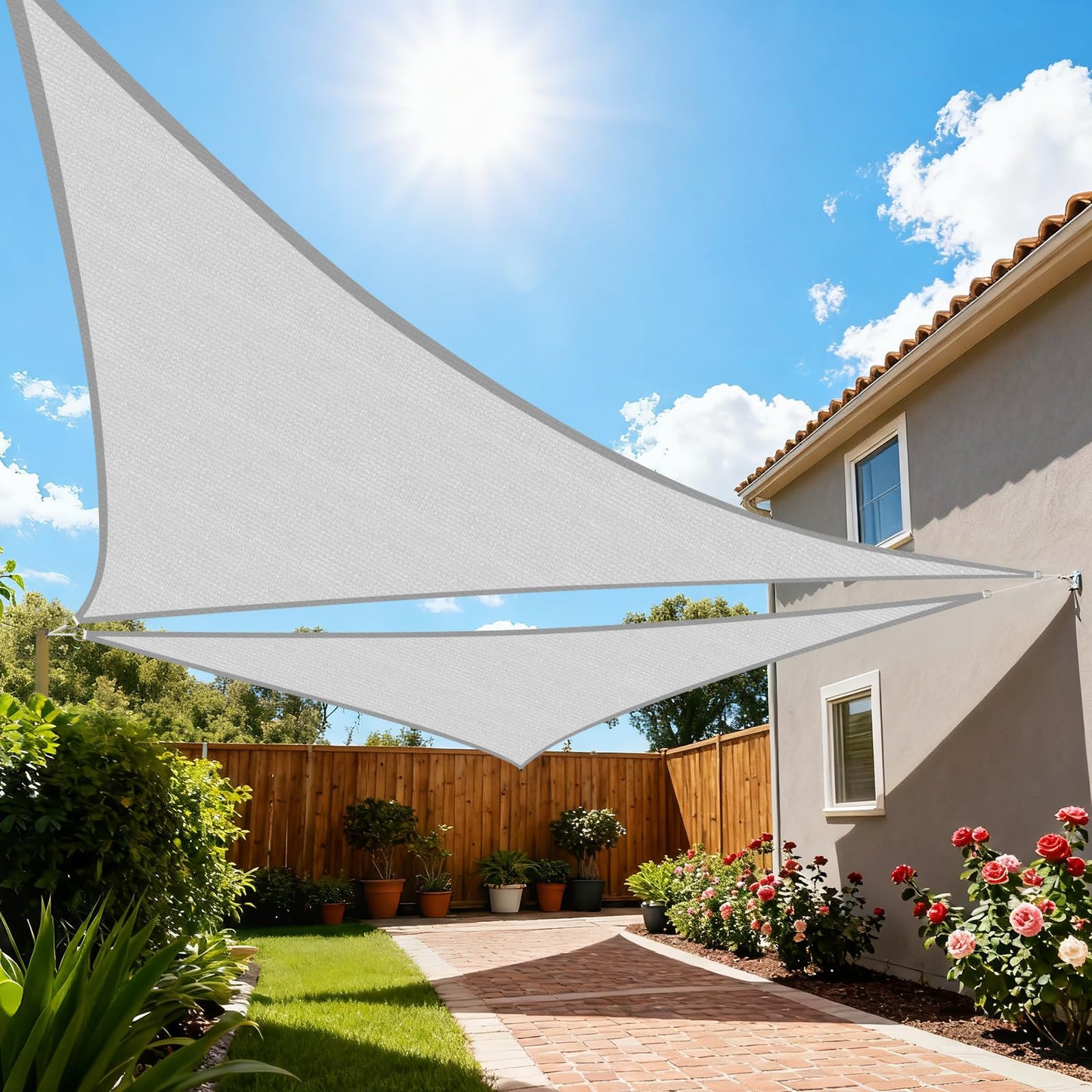 Artpuch 12'X12'X17' Curved Triangle Sun Shade Sail UV Block Mesh 185 GSM Commercial Sliver Grey Outdoor Shade Cover for Backyard, Pergola (Customizable Sizes)