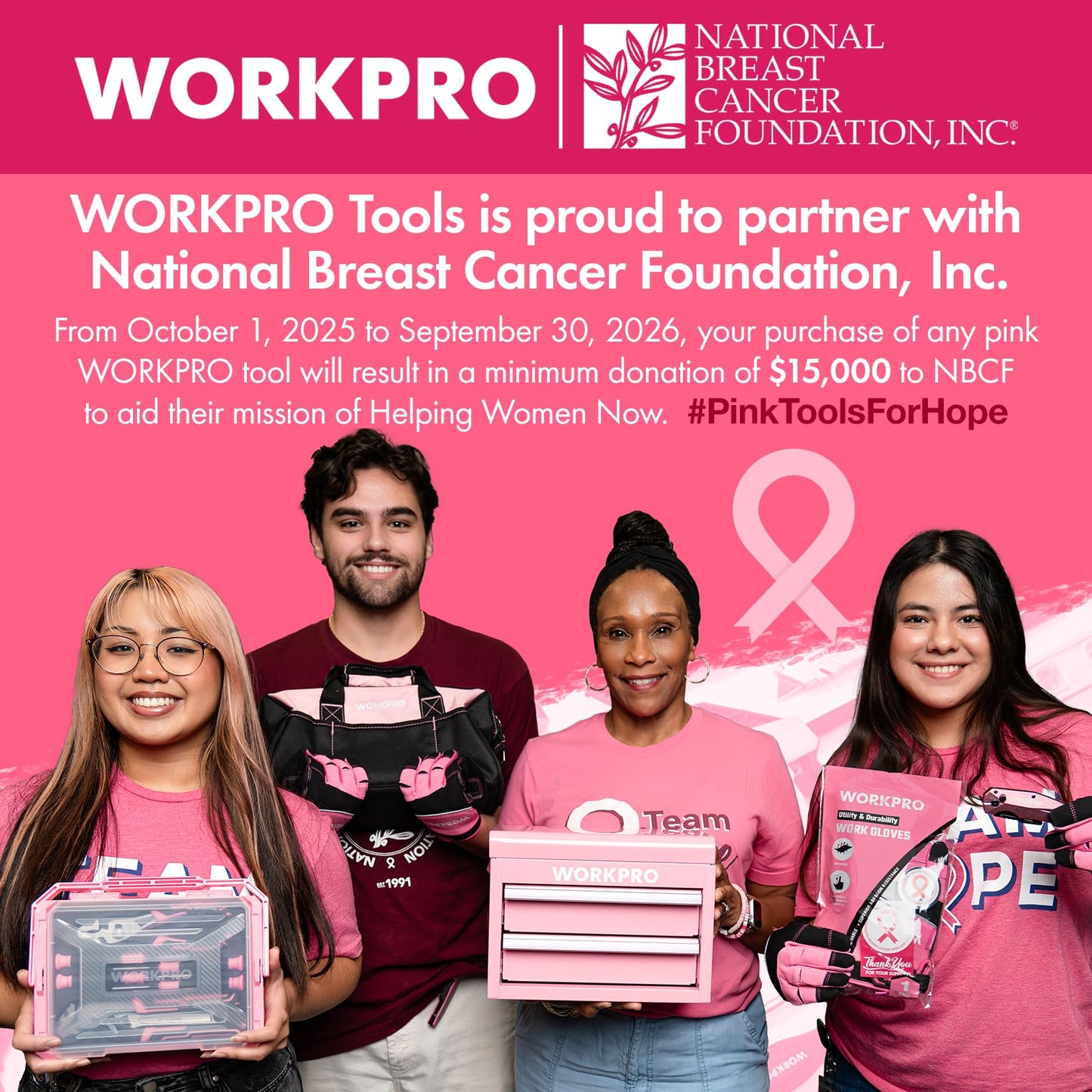 WORKPRO Pink Cordless Drill Driver Set, 12V Electric Screwdriver Driver Tool Kit, 3/8" Keyless Chuck, Charger and Storage Bag Included - Pink Ribbon
