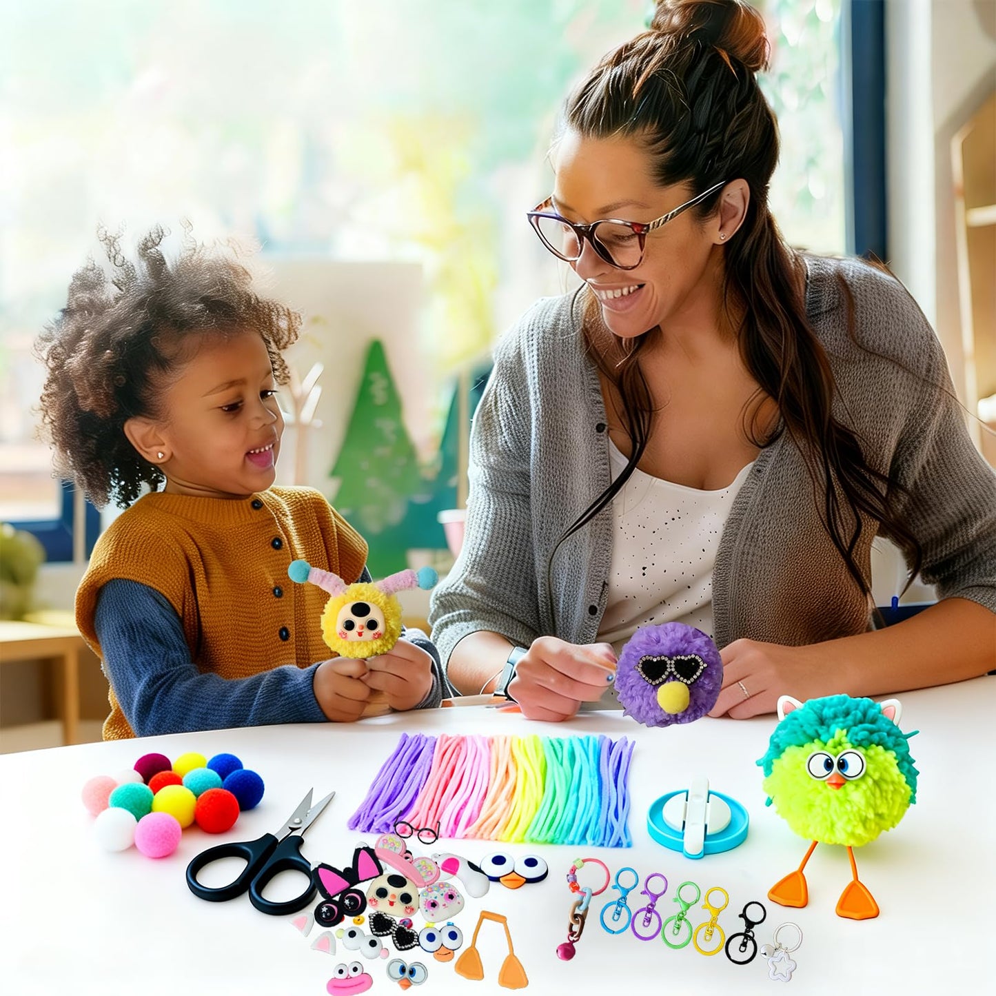 Pom Poms Maker Kit ,DIY Keychain Making Supplies,Craft Kit for Adult