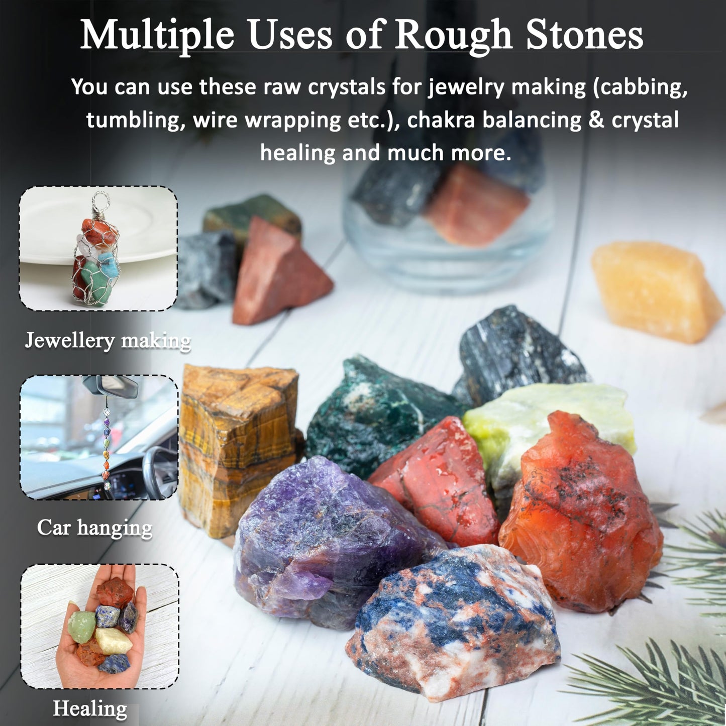 Crocon 2LB Assorted Rough Bulk Natural Stone Raw Gemstone Tumbling Cabbing Polishing Gem Mining Chakra Balancing Reiki and Crystal Healing Good Luck Home Office Décor