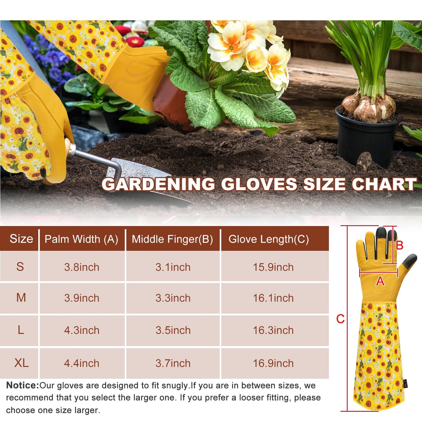 DLY Gardening Gloves for Women, Rose Gloves Gardening Thorn Proof, Long Garden Gloves for Women, Breathable Cowhide Leather Gauntlet (Medium, Yellow