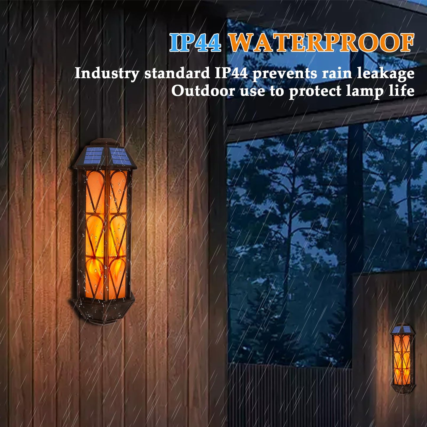 Solar Flame Wall Sconce Lights Outdoor, 74 LED Flickering Flame Sconces, Solar Powered Auto On/Off, Waterproof Wall Lanterns for House Garage Doorway Garden Porch Patio Yard Decoration (2 Pack)