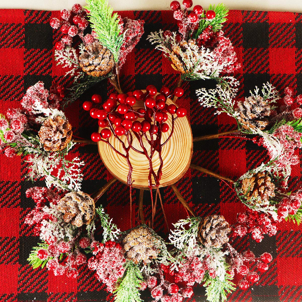 Fangoo 20 Pack 7 Inch Artificial Red Berry Picks for Christmas Tree Burgundy Red Berries Stems Holly Berry Branches Ornaments Wreath Crafts Wedding Holiday Season Winter Home Decor
