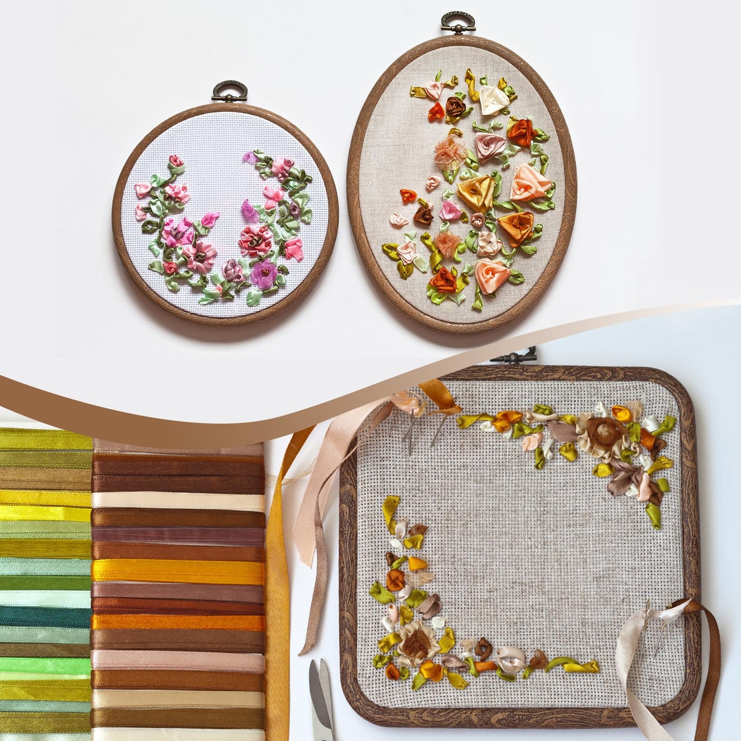 PATIKIL 7inch Embroidery Hoop, 4pcs Cross Stitch Hoop Rubber Imitated Wood Circle Frame Ring for Embroidery Art Craft Sewing Ornaments Hanging Decoration
