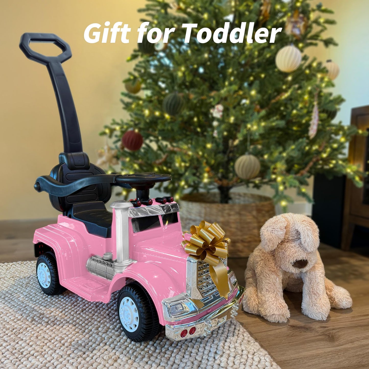Outfunny 3-in-1 Ride on Push Car for Toddler with Handle, Toddler Ride on Toy for Girls Aged 1-3, Stroller Sliding Walking Car w/Music and Horn - Pink