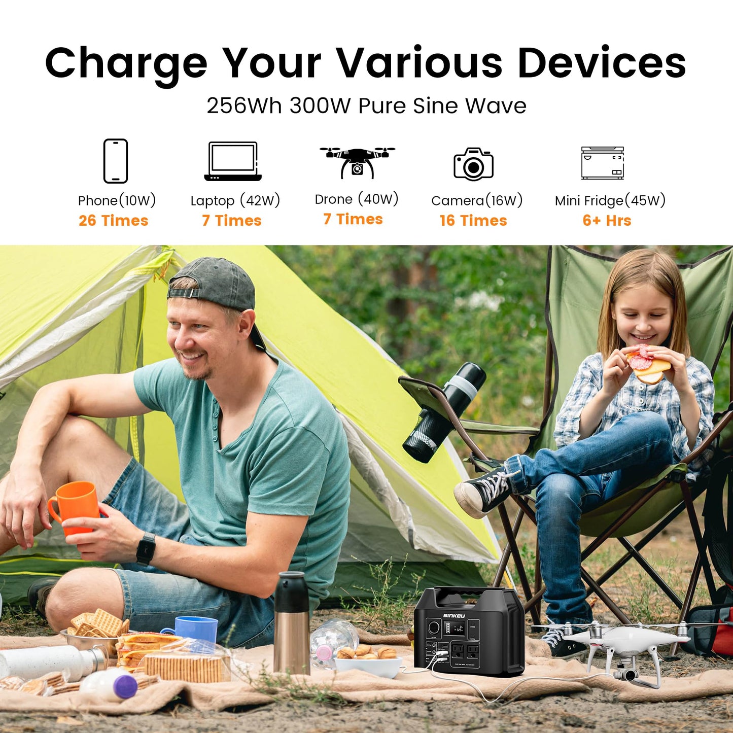 SinKeu Portable Power Station 80000mAh, 256Wh LiFePO4 Battery Backup,300W AC Outlets, Solar Generator for Hurricane Emergency Outdoor Camping RVs Home
