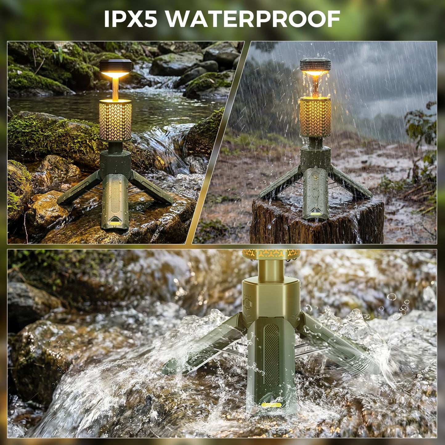 Telescopic Camping Lights, Rechargeable 10500mAh Camping Lantern with Storage Bag, Waterproof LED Camping Lamp with Magnetic, Portable Outdoor Tent Light for Camping,Hiking,Emergency,Fishing (Green)