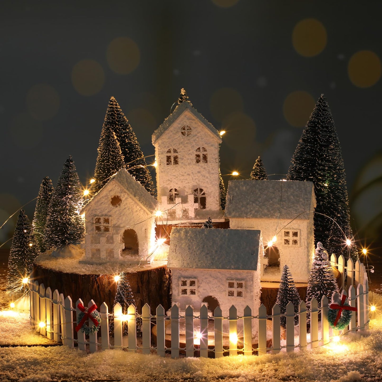Soulchen 25 Pcs Christmas Village Set with LED Light Christmas Table Centerpiece Village Houses Display Accessory Farmhouse Winter Xmas Figurines Snow Scene Desktop Kit DIY for Holiday Landscape