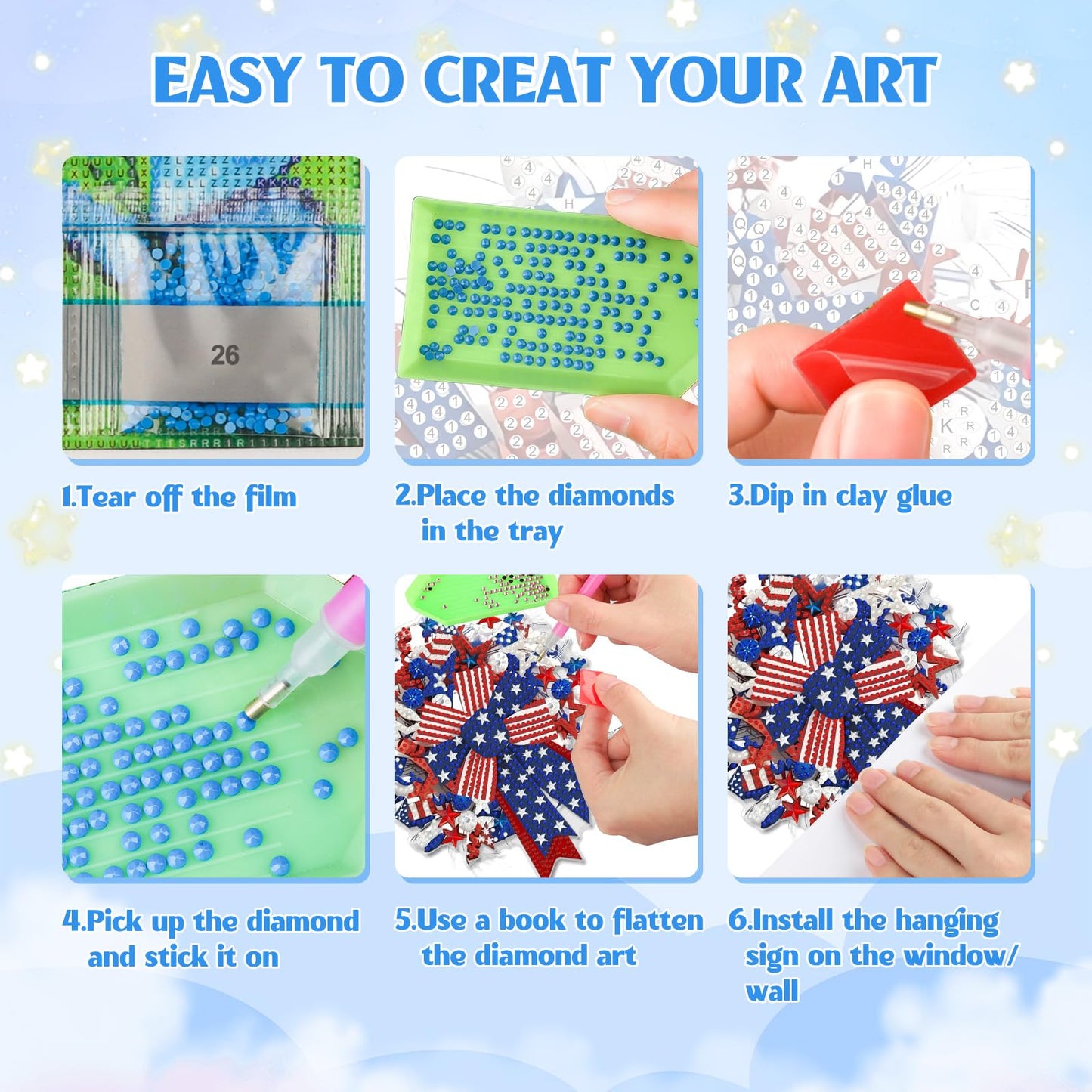 GHHKUD Diamond Art Hanging Patriotic Wreath Bows Kits for Adults, DIY 5D Diamond Art Craft Painting 4th of July Independence Day, Special Shaped Acrylic Pendants for Window Home Garden
