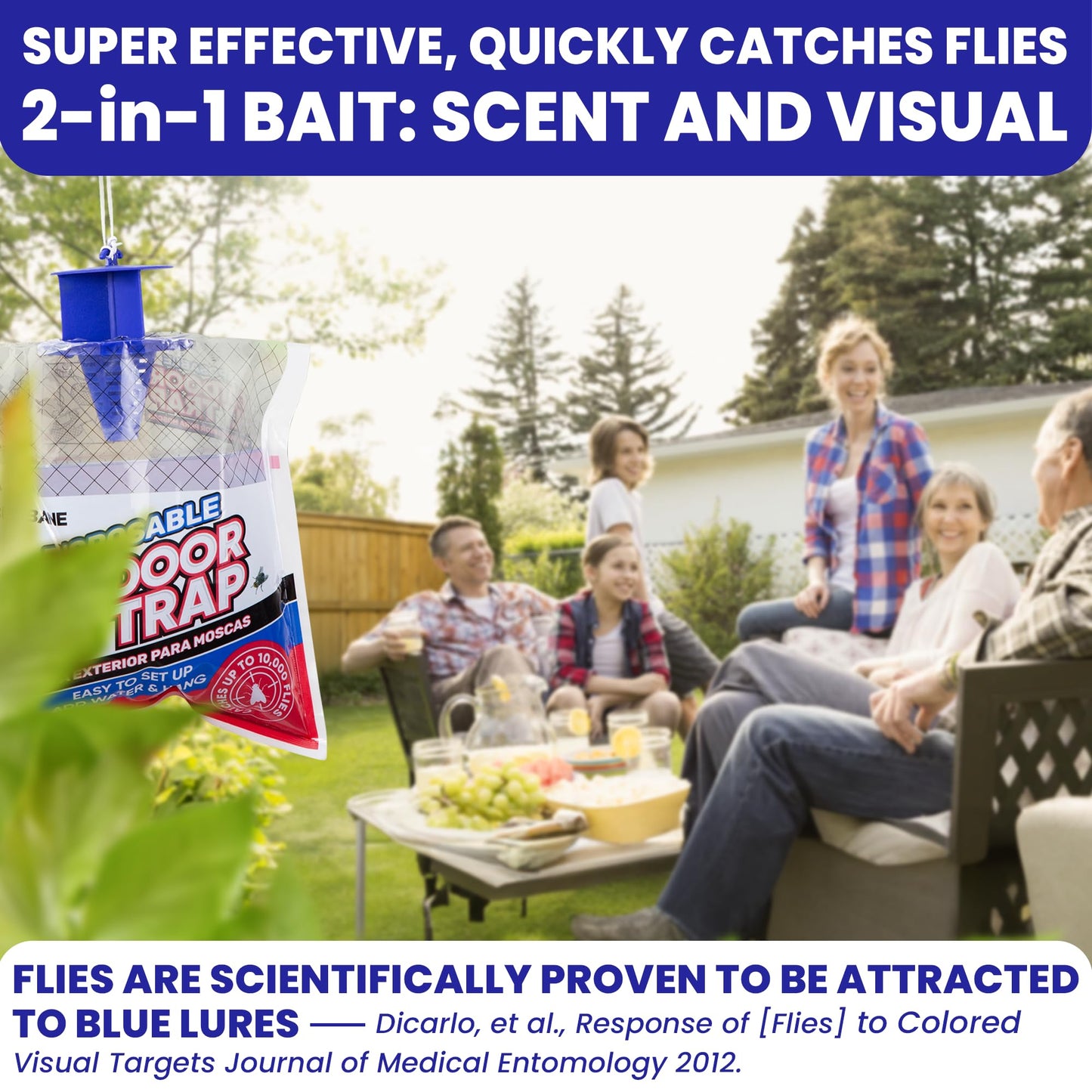Fly Traps Outdoor Fly Trap for Patio. 9 Non-Toxic Pre-Baited Flies Bags Outdoor Disposable. Hanging Bug Catchers for All Filth Flies Killer for Outside Bug Control in Yard Horse Ranch Trash Can.