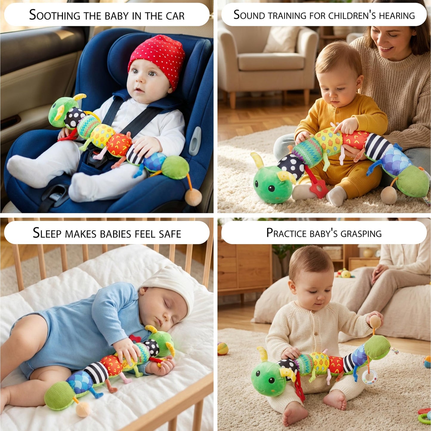 Baby Toys 0-6 Month Musical Caterpillar Toy for Infant 0-3 3-12 Months,Mirror Crinkle Rattle Tummy Time Sensory Toys Newborn Boys&Girls Stuffed Plush Gifts,Car Seat Toys for Outings