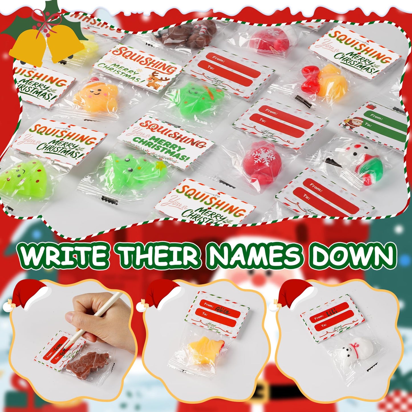 Christmas Mochi Squishy Toys 24 Pack with Gift Card, Mini Squishy Toys, Christmas Stocking Stuffers, Party Favors for Kids, Stress Relief Toys, Goodie Bags Fillers (Christmas Red Box)