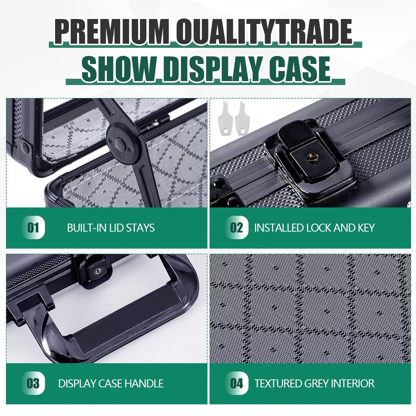 Memorywuu Trade Show Display Case, 16"x12" Aluminum Locking Tabletop Showcase for Trading Cards, Sports Cards, Jewelry, Lightweight Portable for Exhibitions, Collectibles(Black, Classic)