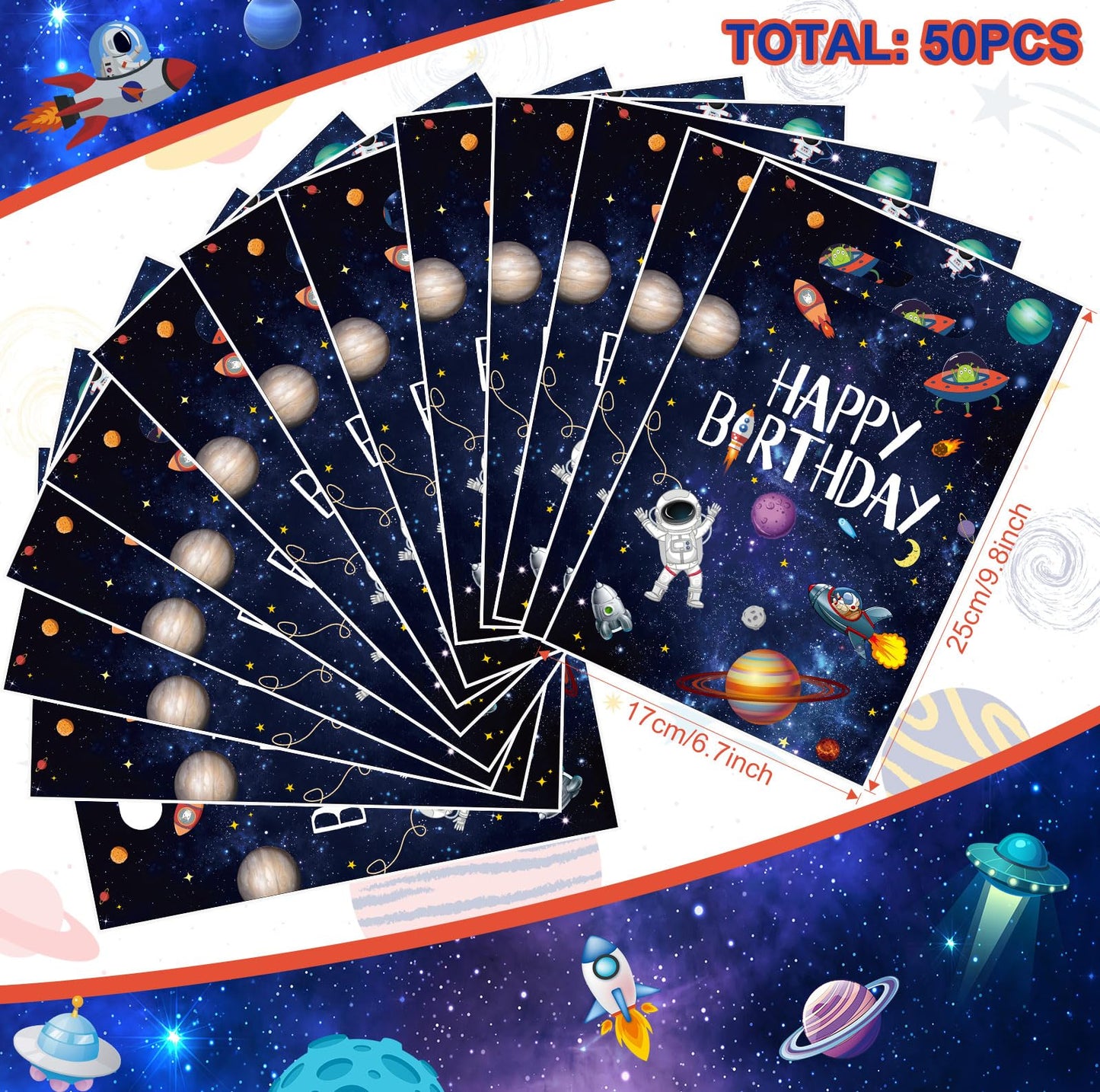 Bokon 50 Pcs Outer Space Birthday Bag Bulk Planet Galaxy Plastic Gift Bags with Handle Astronaut Solar System Party Favor Candy Bags for Kids Birthday Space Theme Party Bags Supplies