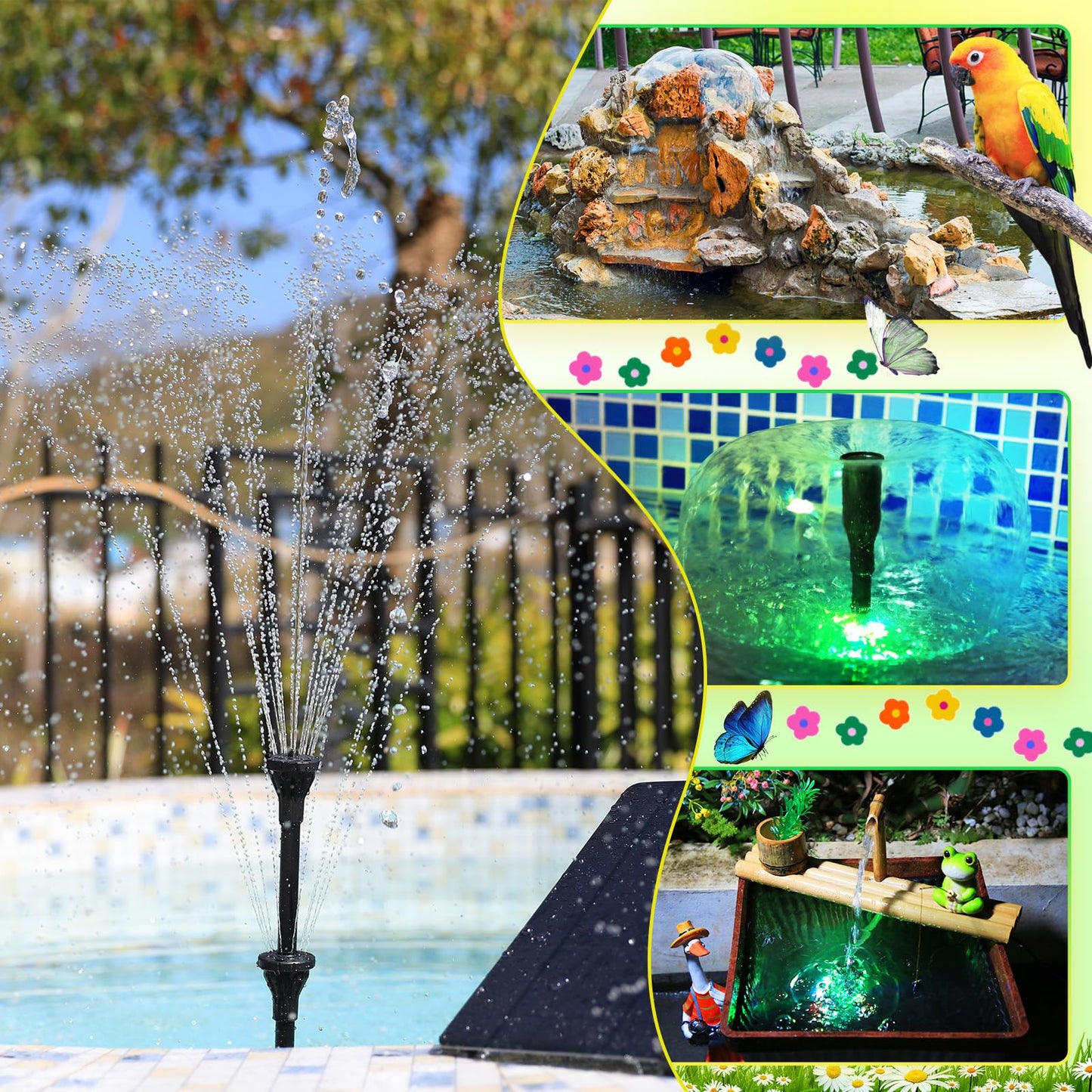 AMZtime 20W Solar Fountain Pump with 2500mAh Battery and 12 LED Lights, Solar Powered Water Pump for Bird Bath, Pond, Garden, Fish Tank, and Waterfall, Long Cord, Easy DIY Setup, 2026 Upgraded Version