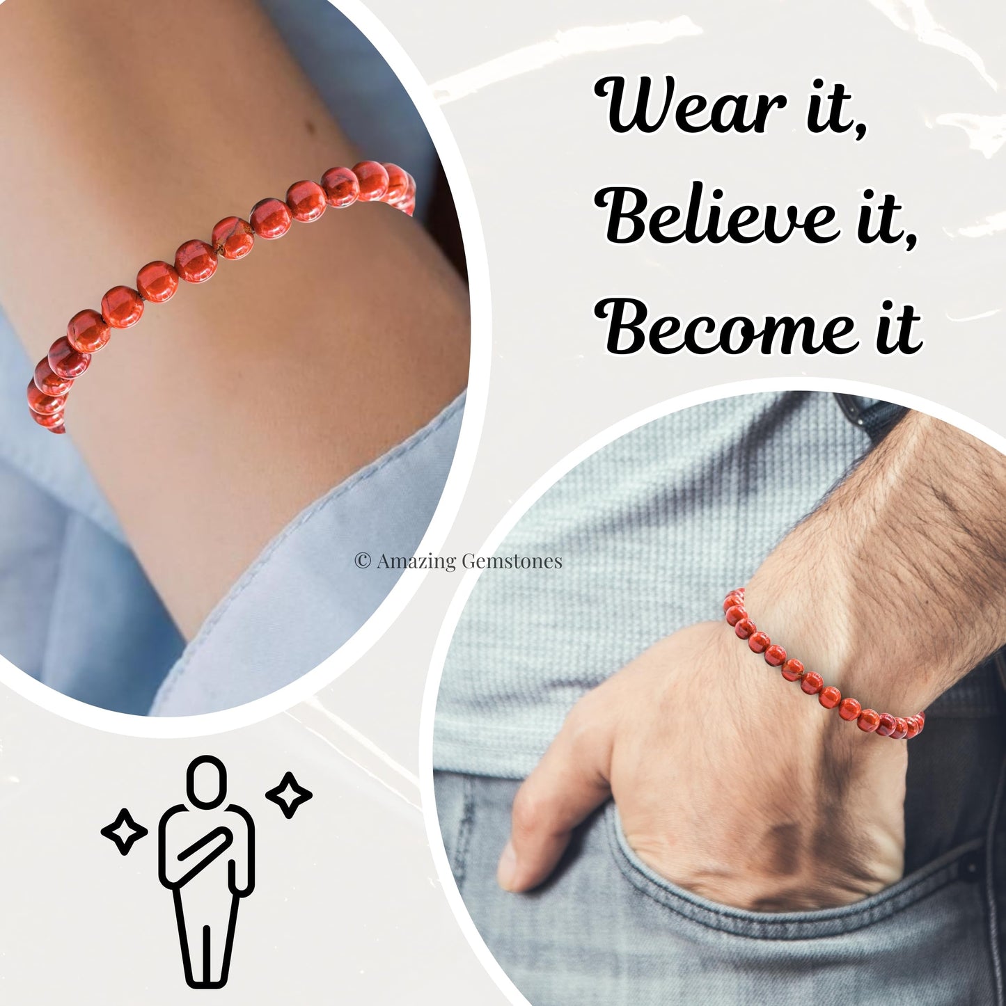 Red Jasper Bracelet for Women Men's Gifts - Protection Healing Crystal Bracelet - 6mm Gemstone Beaded Adjustable Bracelet Pulseras Para Hombres Mujer Stocking Stuffers