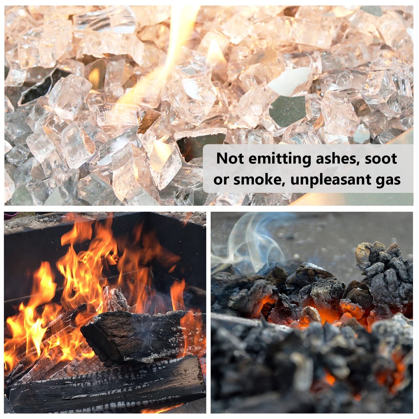 GRISUN 20 Pounds White Fire Pit Glass - 1/2 Inch Reflective Tempered Fire Glass Rocks for Natural or Propane Fireplace, Safe for Outdoors and Indoors Firepit, High Luster